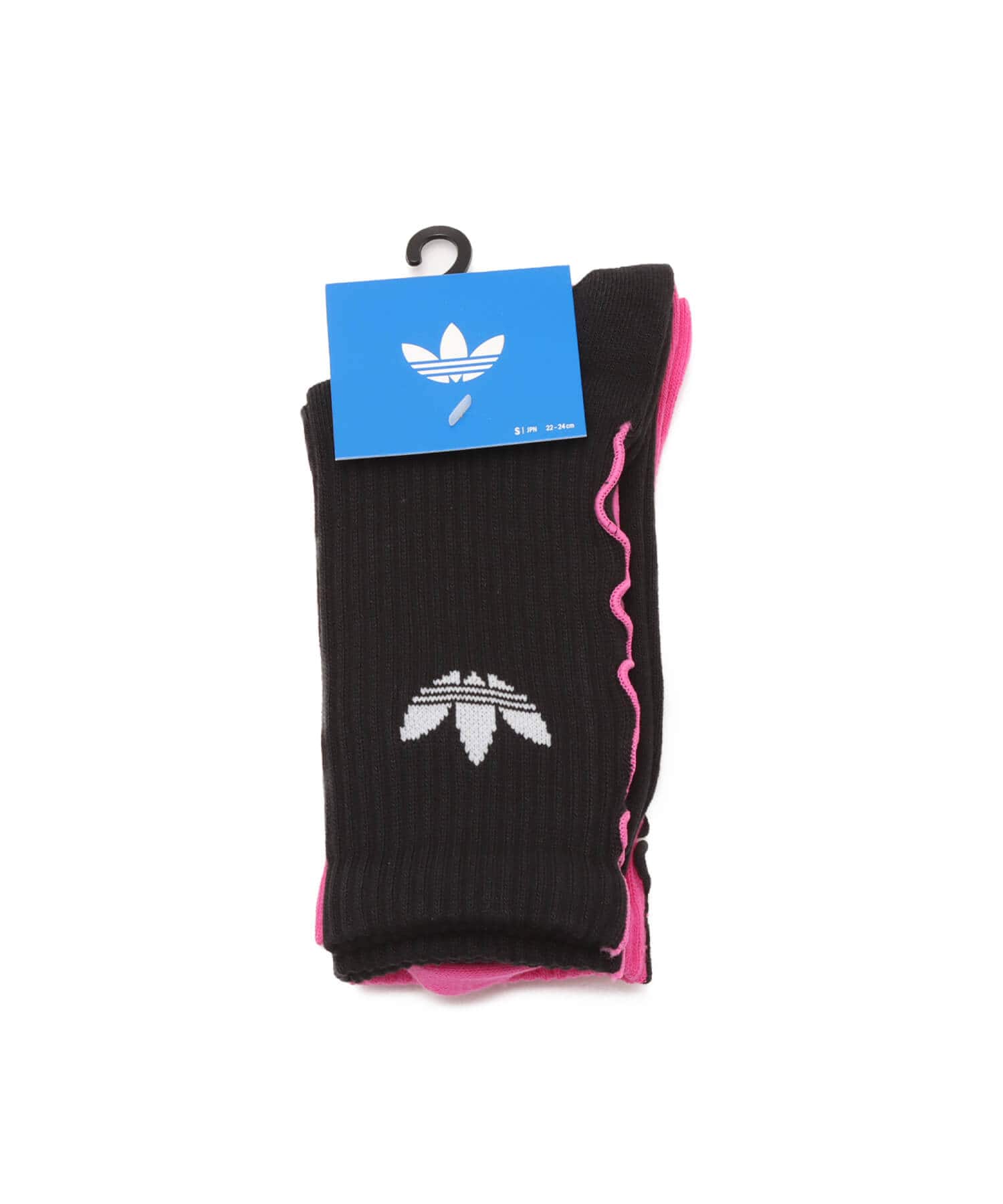adidas RUFFLE CREW SOCKS 2 PAIRS ブラック/ホワイト/セミルシッドフクシャの画像