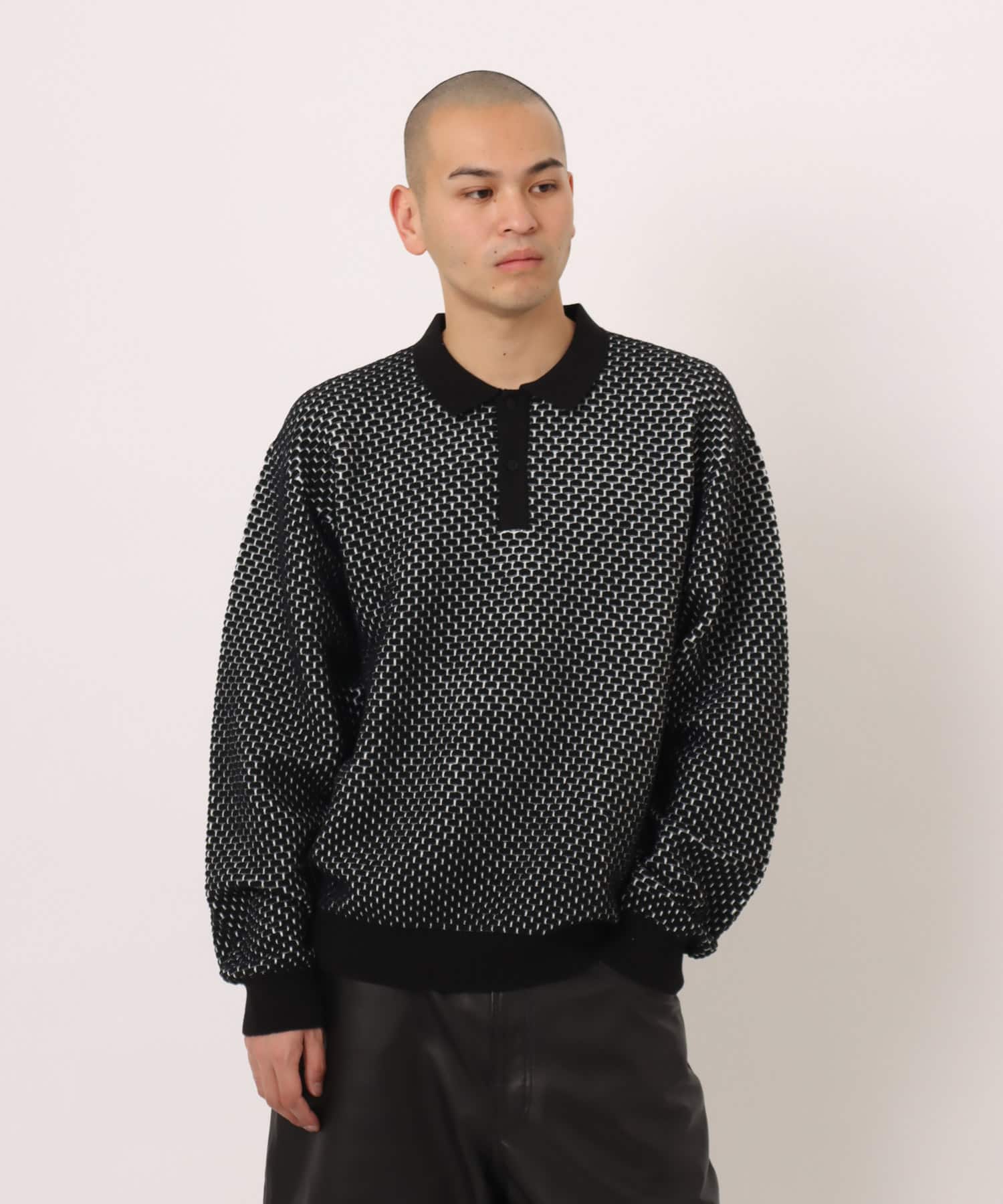 atmos Links Jacquard Polo Shirt BLACKの画像