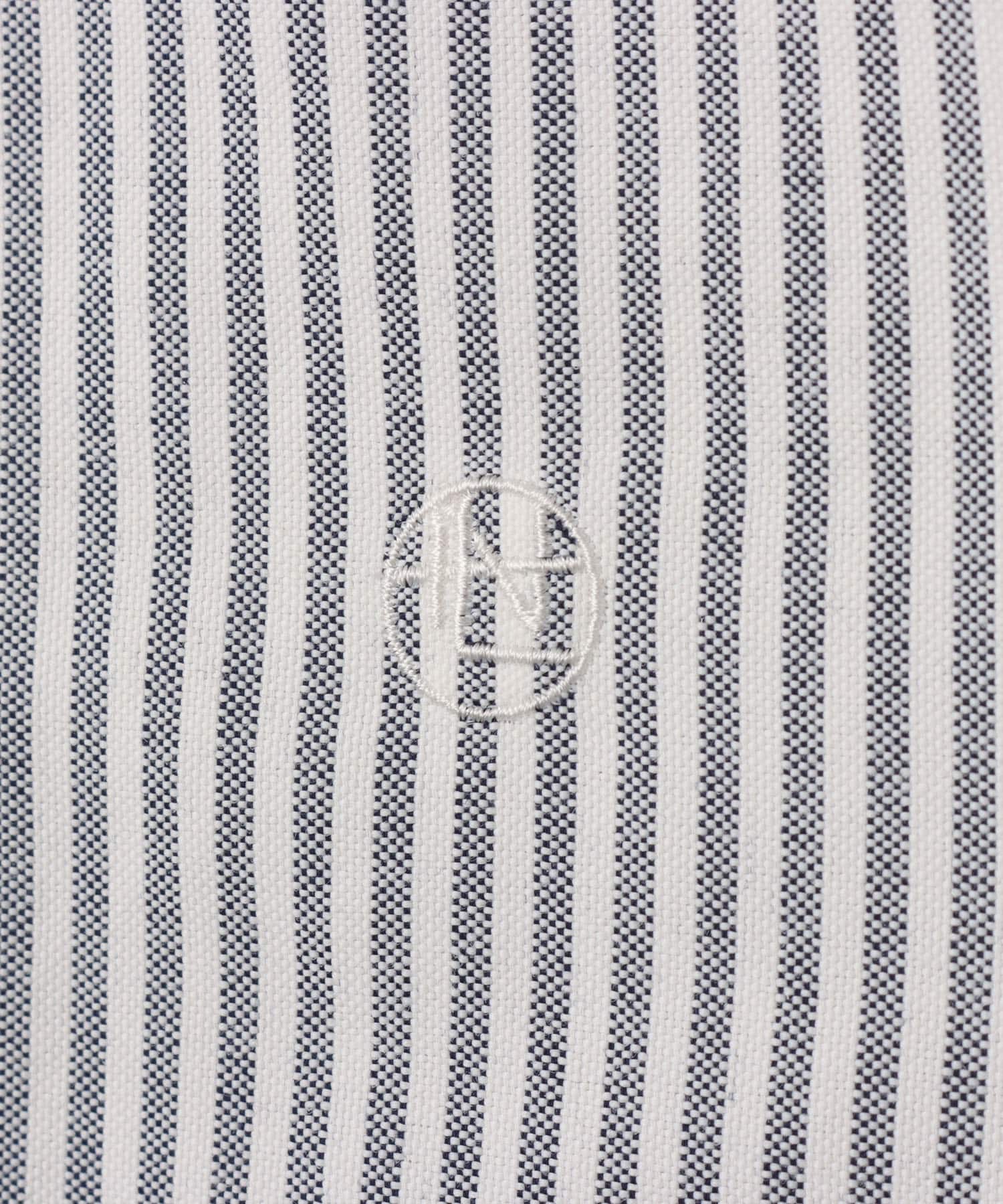 nanamica Button Down Stripe Wind Shirt Navyの画像