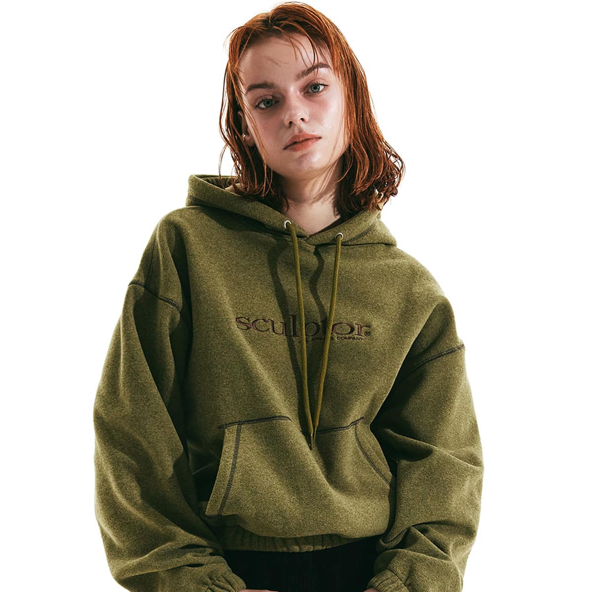 SCULPTOR Fuzzy Converstitch Hoodie GREEN 21HO-Iの画像
