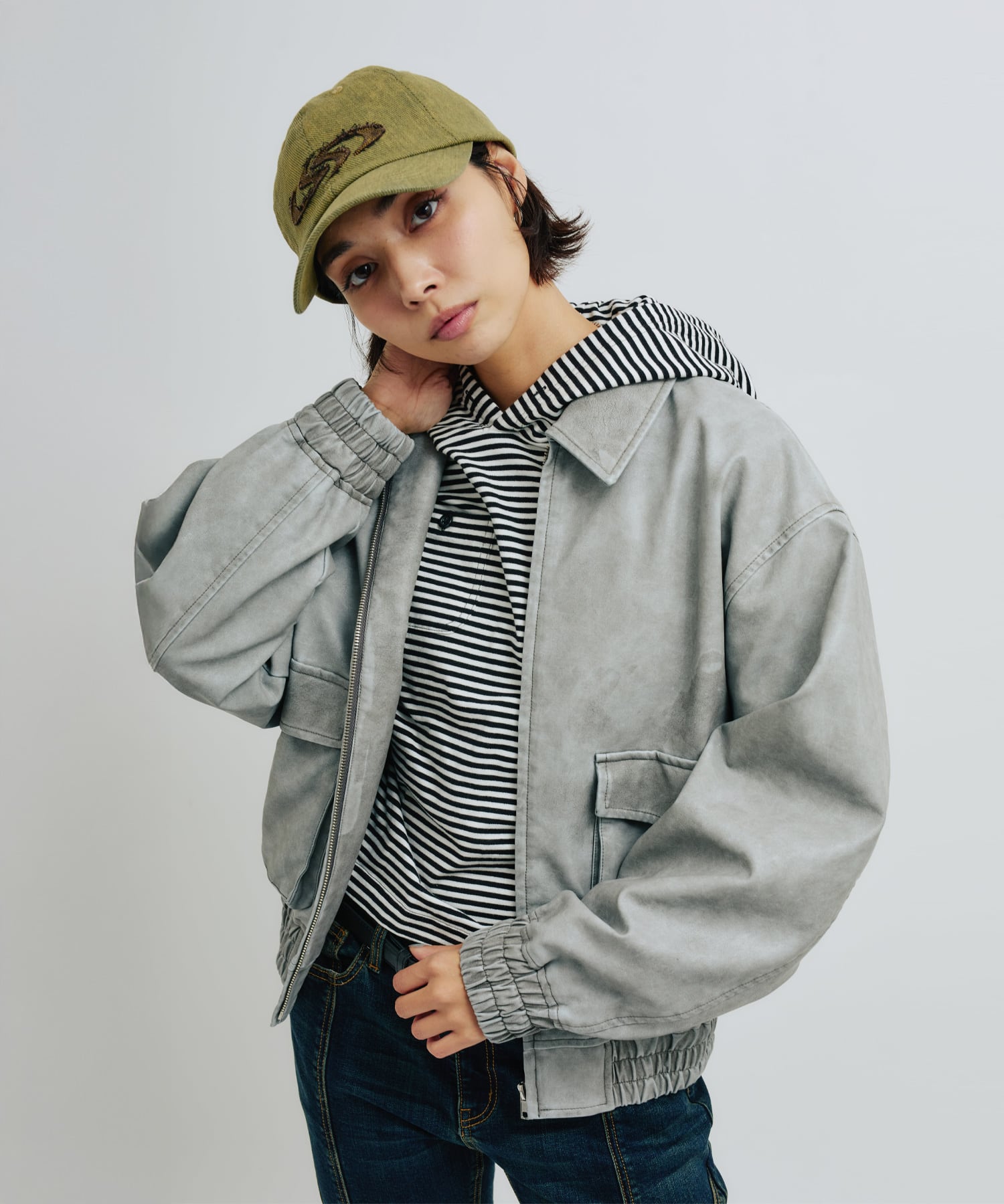 atmos pink Faux Leather Jacket GRAYの画像