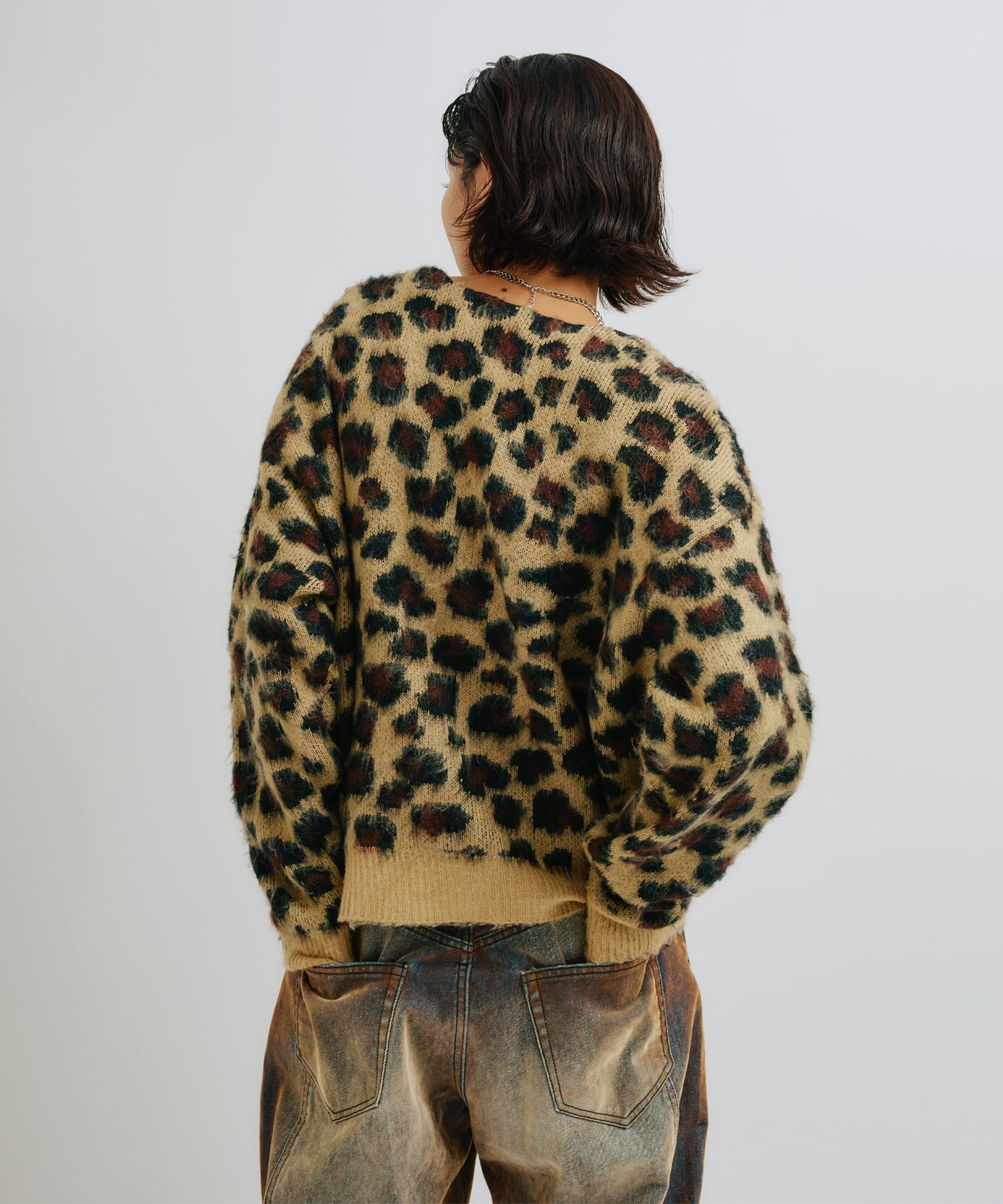 atmos pink Leopard Knit Cardigan BEIGEの画像