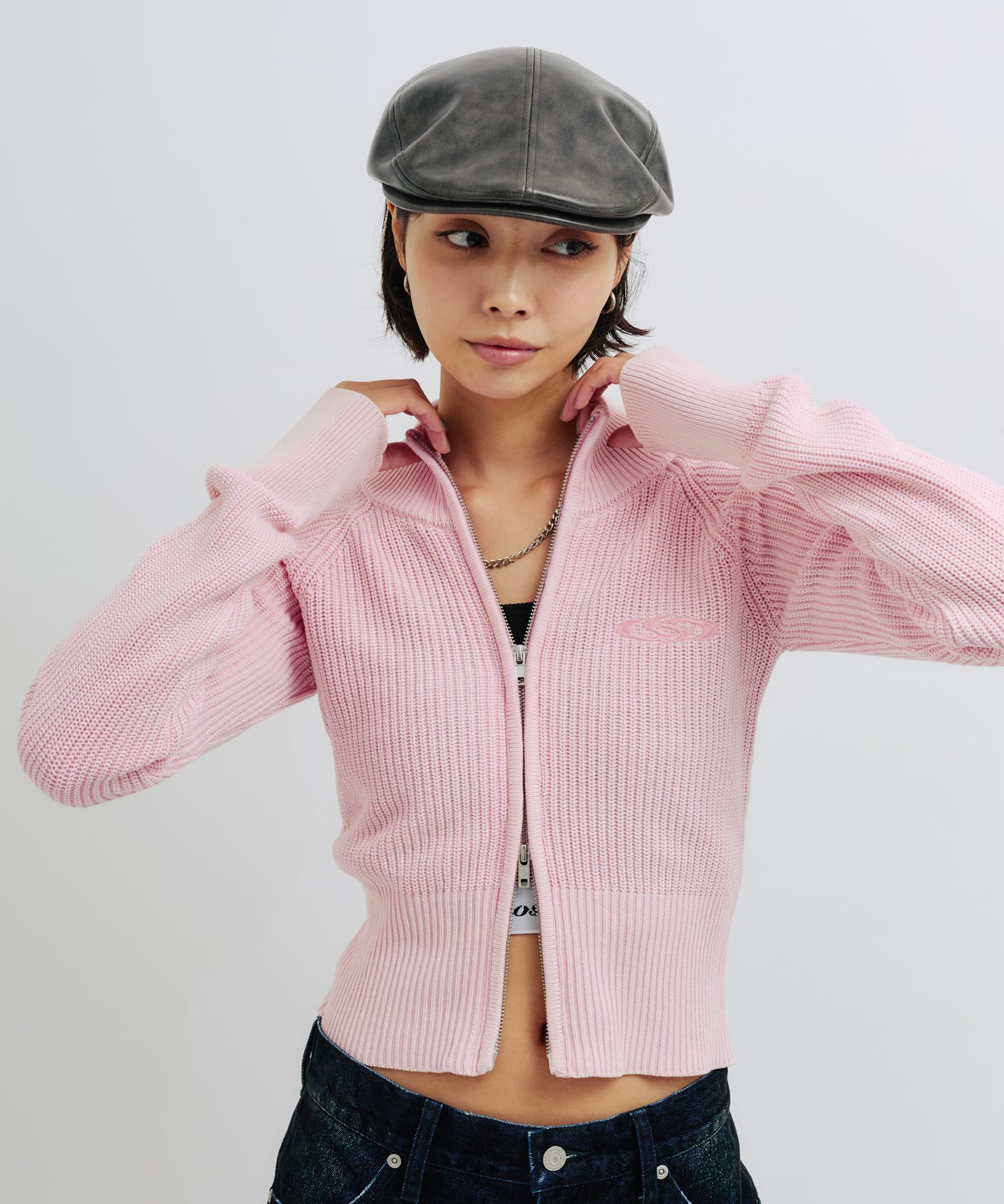 atmos pink Washed Zip Up Knit PINKの画像