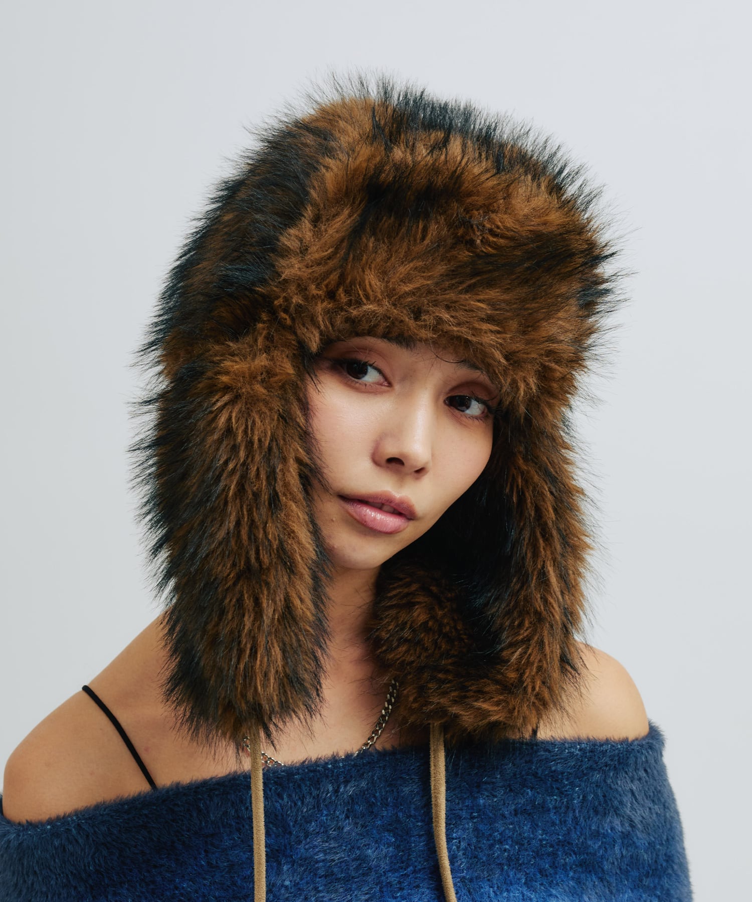 atmos pink Flight Fur Hat BROWNの画像