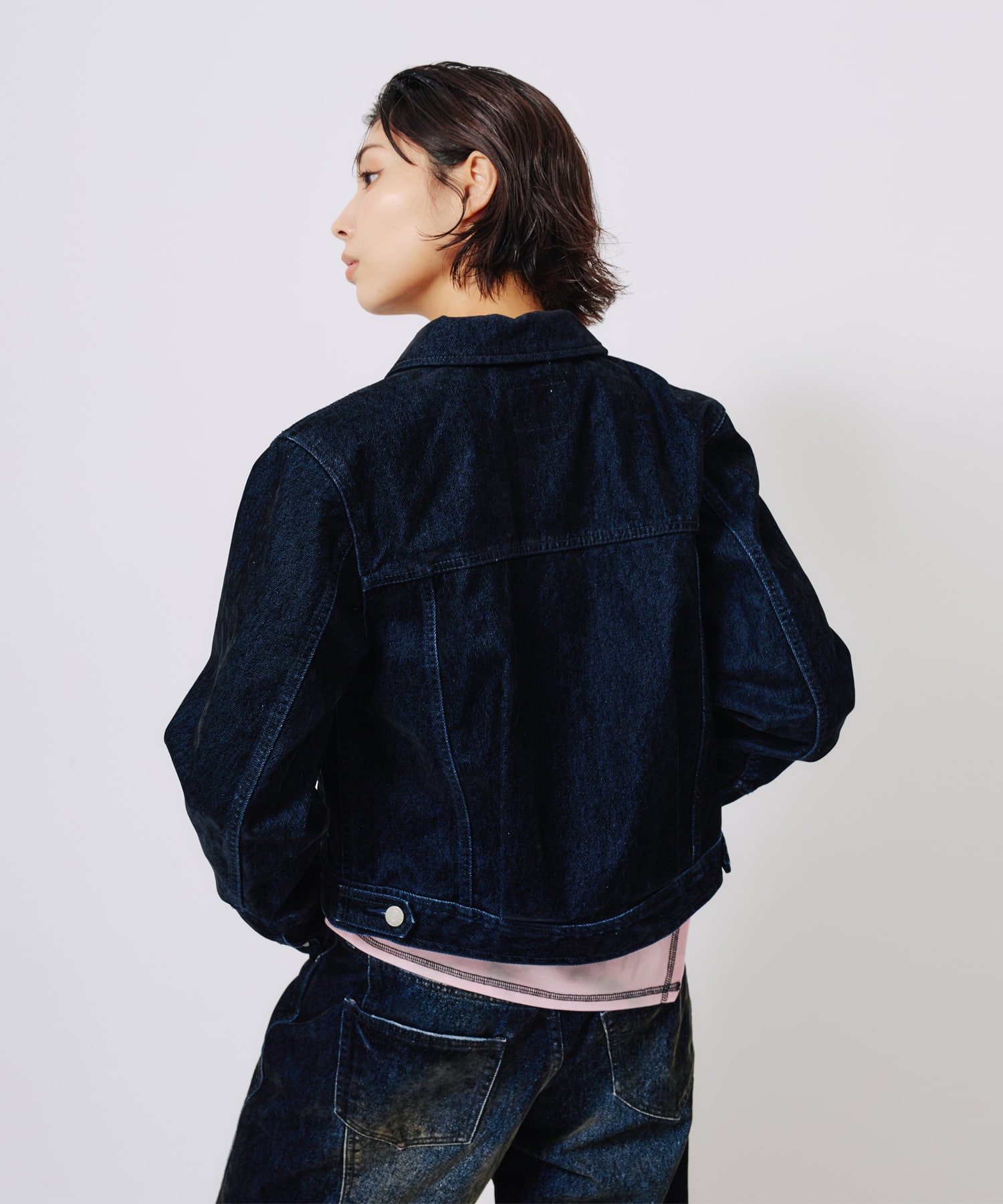 atmos pink Flocky Denim Jacket NAVYの画像