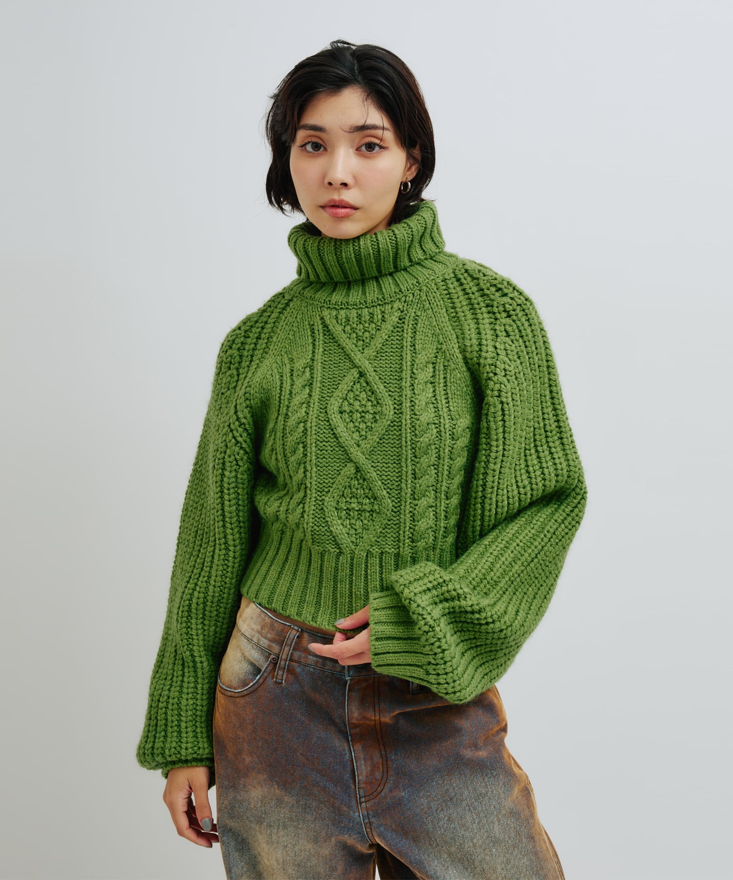 atmos pink Slit Cable Knit Tops GREENの画像