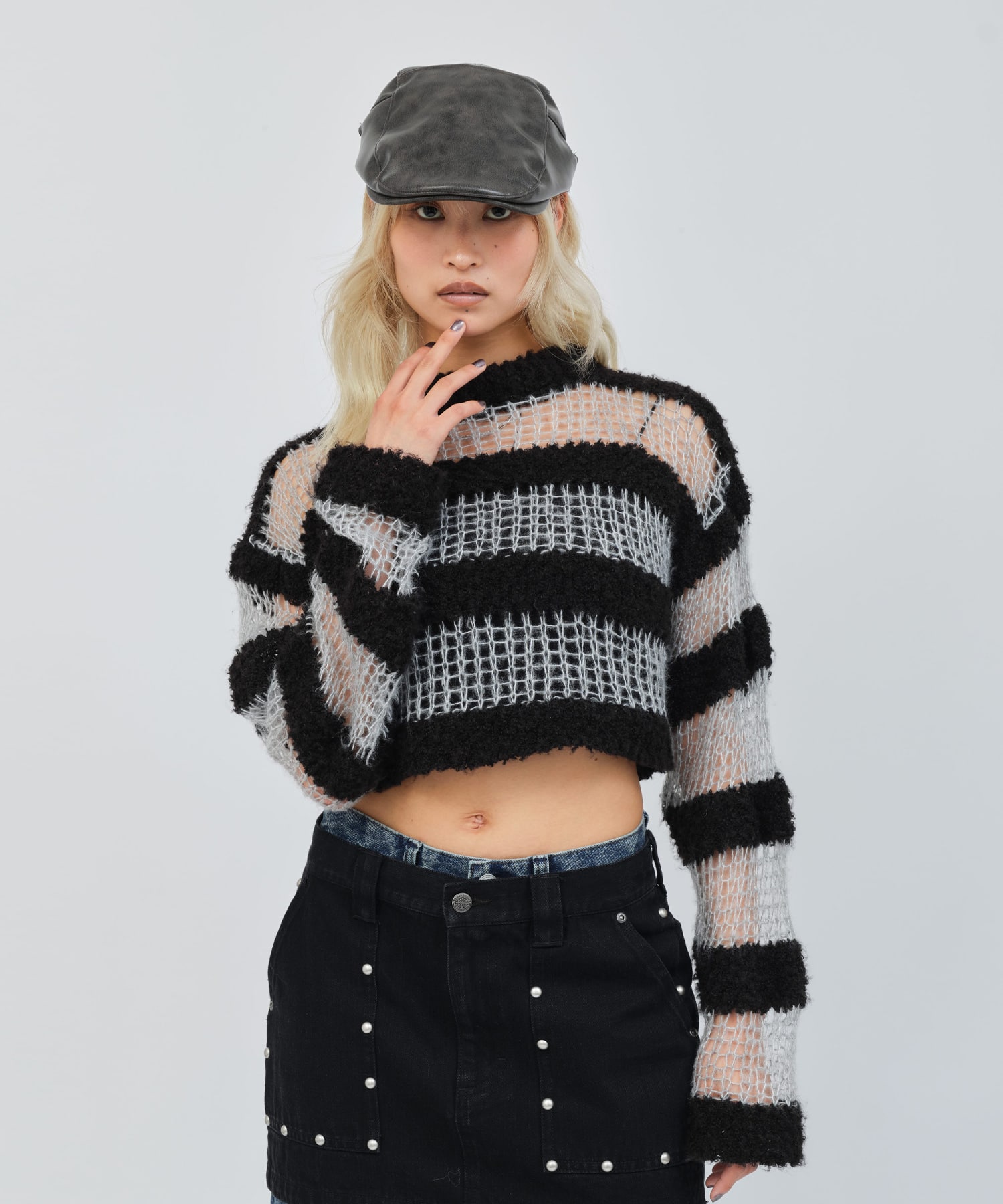 atmos pink Border Knit Top BLACKの画像