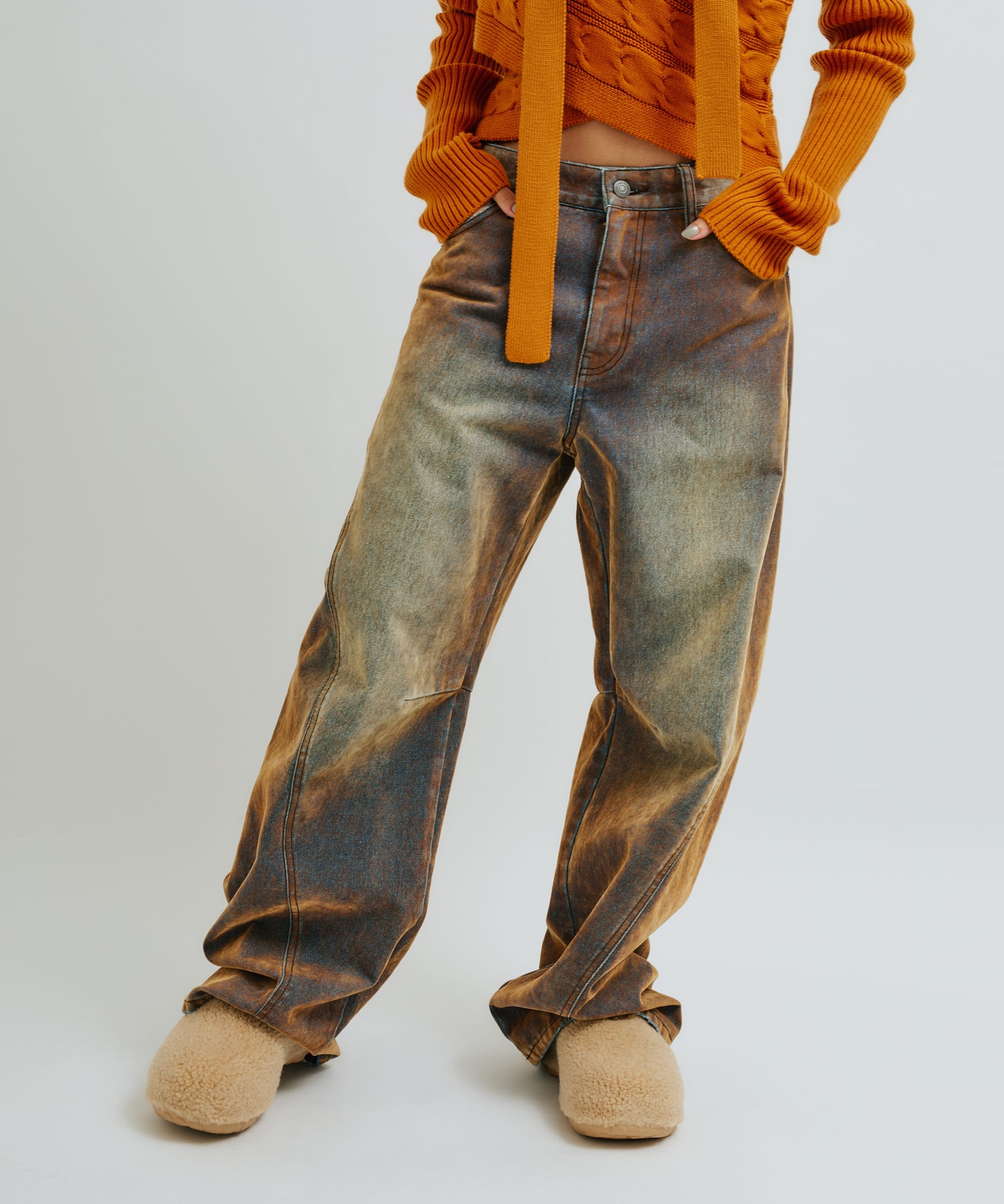 atmos pink Flocky Denim Pants BRONZEの画像