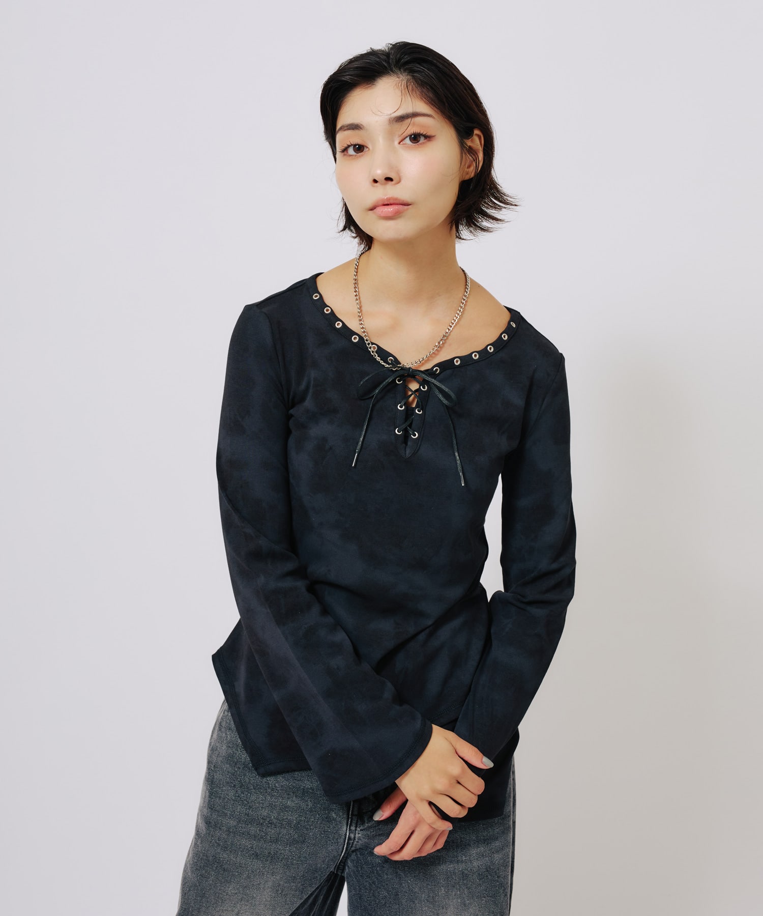 atmos pink Lace-up Top CHARCOALの画像