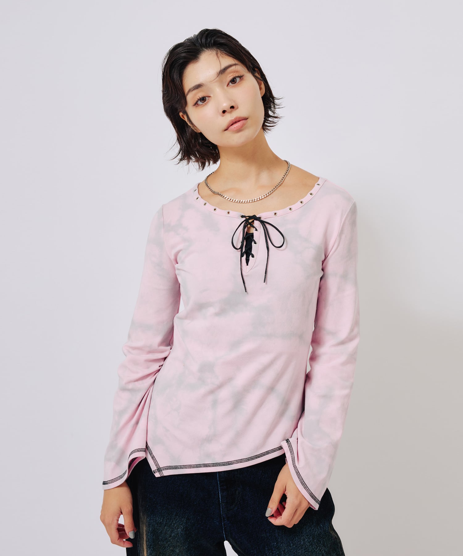 atmos pink Lace-up Top PINKの画像