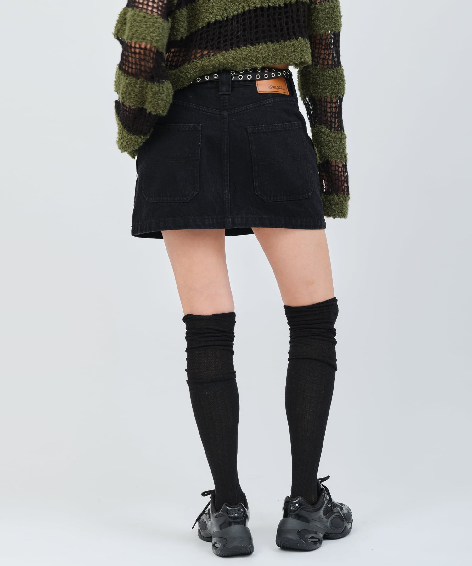 atmos pink Studs Denim Mini Skirt BLACKの画像