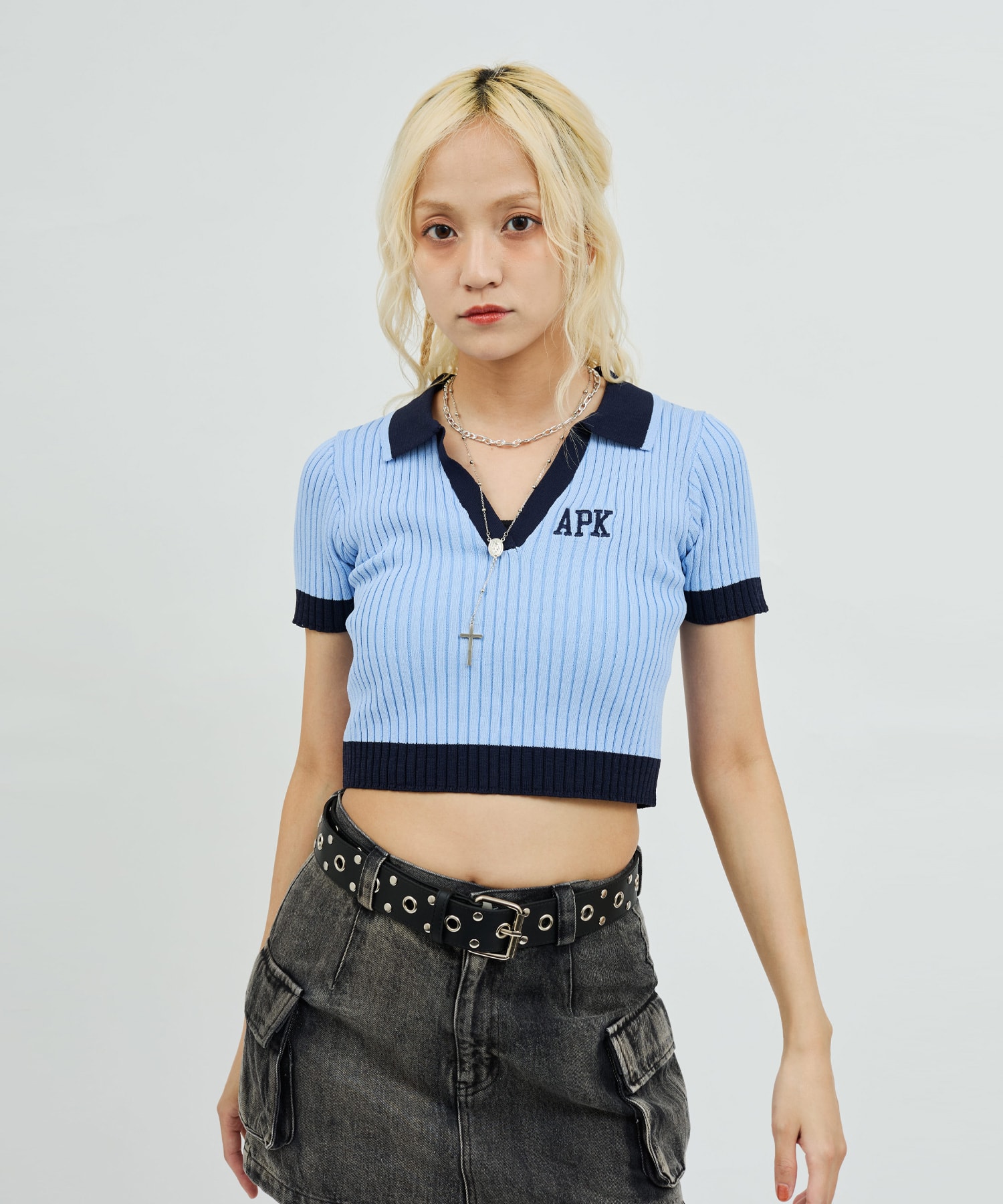 atmos pink Cheer Rib Knit Polo Shirt SAXの画像