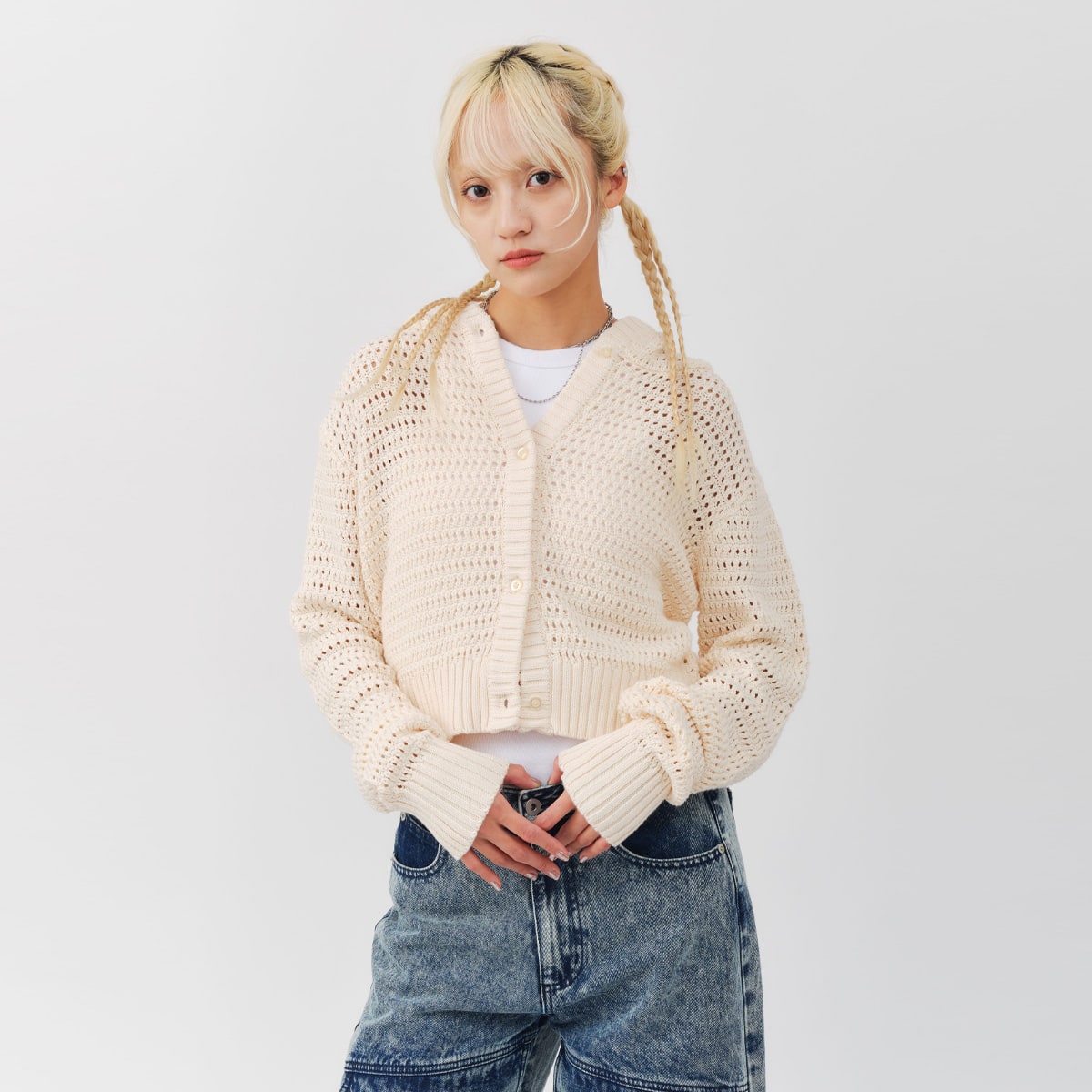 atmos pink Hoodie Knit Cardigan IVORYの画像