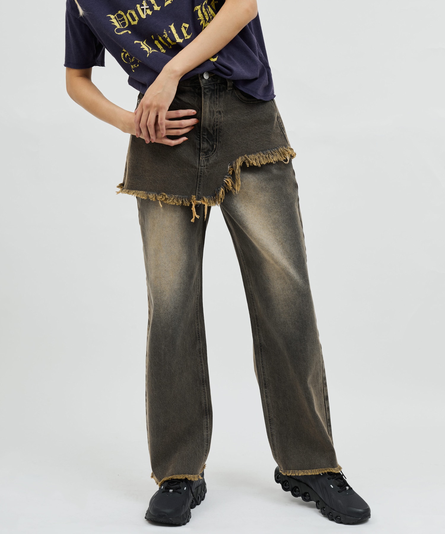 atmos pink Layered Denim Pants BLACKの画像