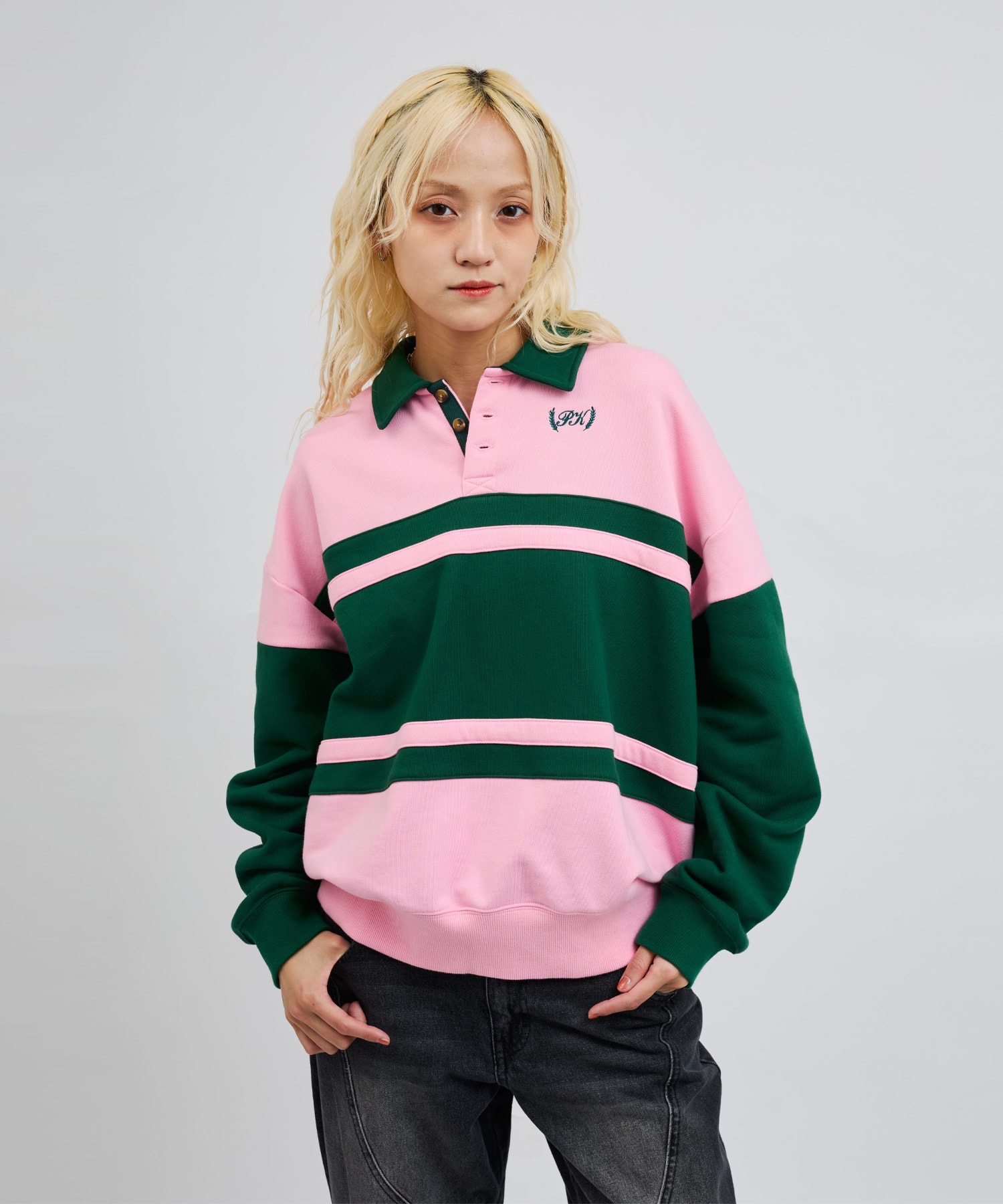 atmos pink Line Polo Sweatshirt PINKの画像