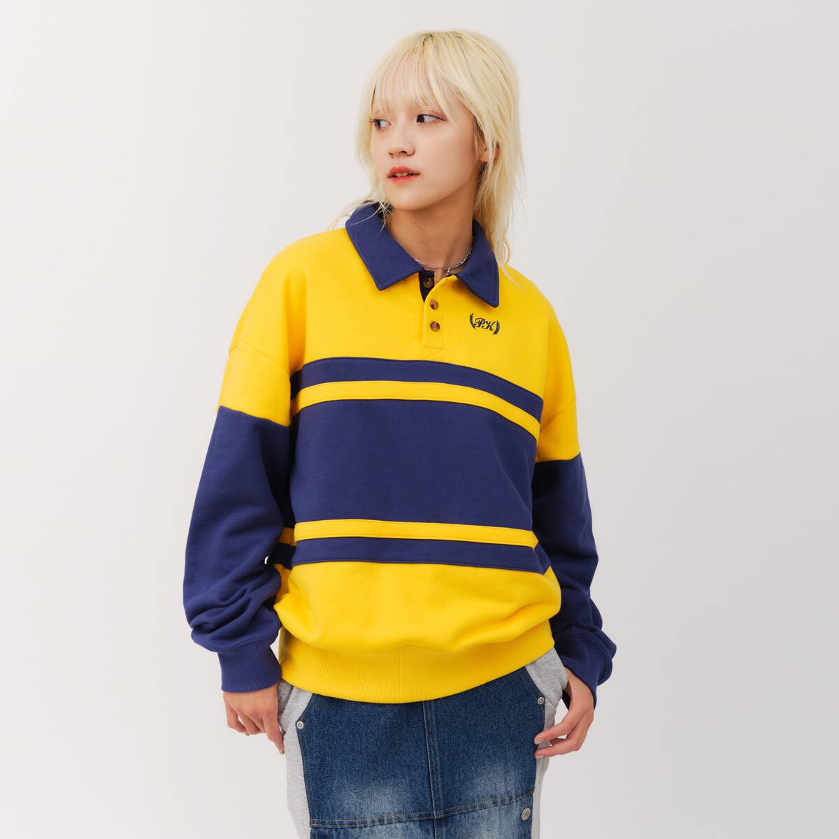 atmos pink Line Polo Sweatshirt YELLOWの画像