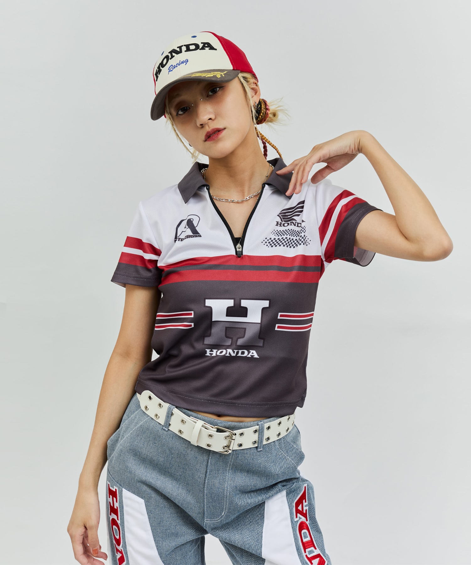 HONDA x atmos pink Racing Polo Shirt BLACKの画像