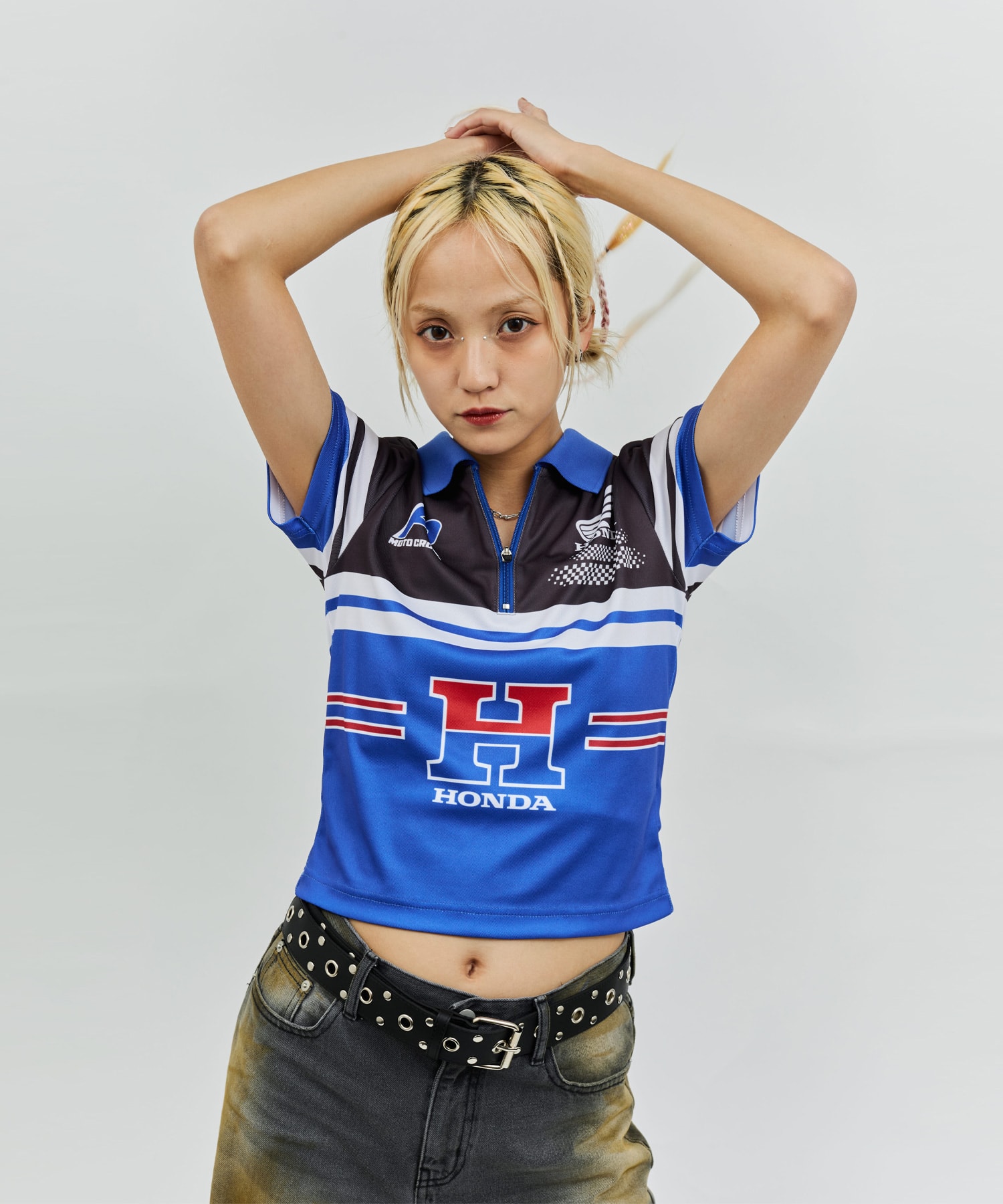 HONDA x atmos pink Racing Polo Shirt BLUEの画像