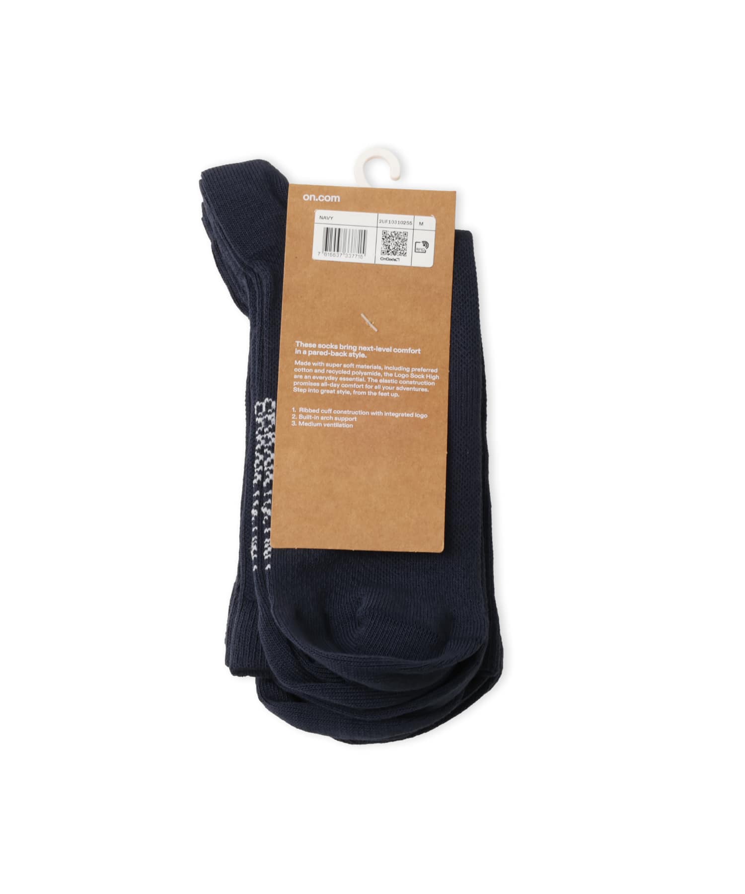 On Logo Sock High 3P NAVYの画像