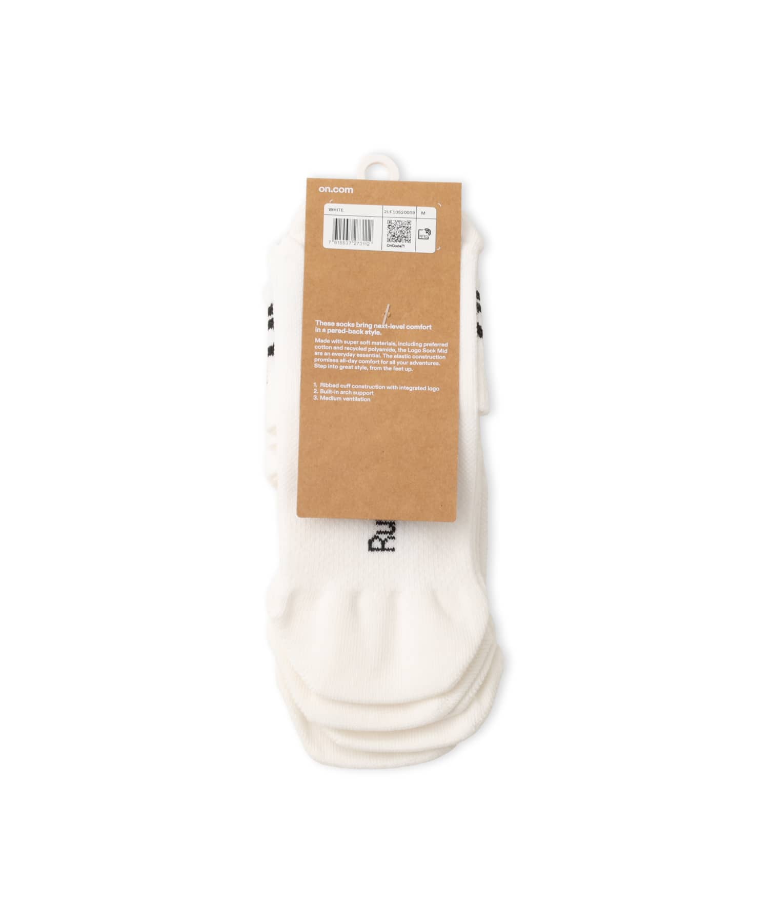 On Logo Sock Mid 3P WHITEの画像