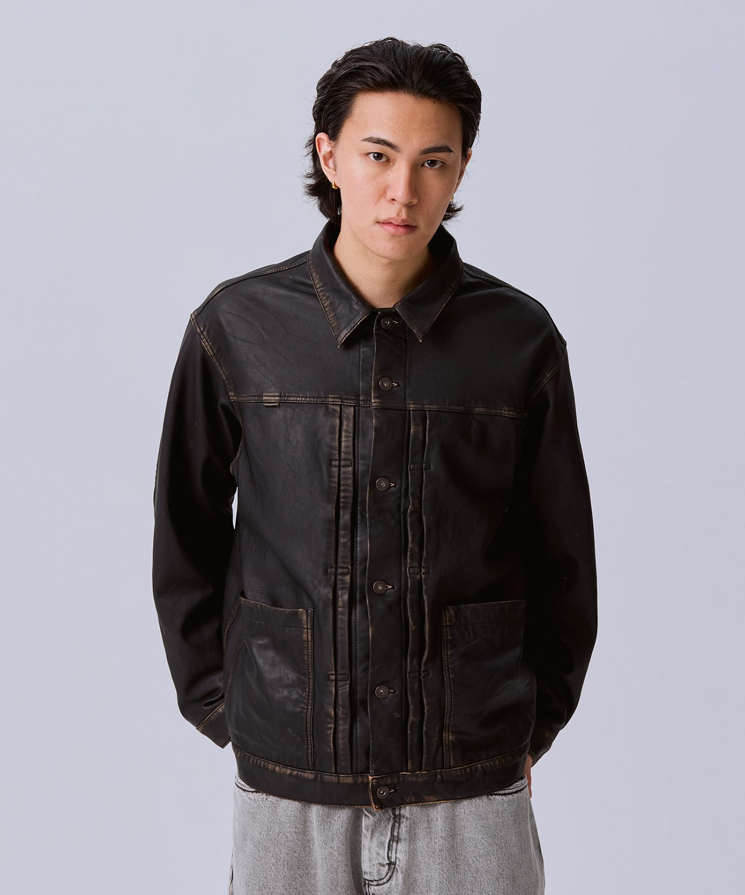 LIBERAIDERS WASHED LEATHER JACKET BLACKの画像