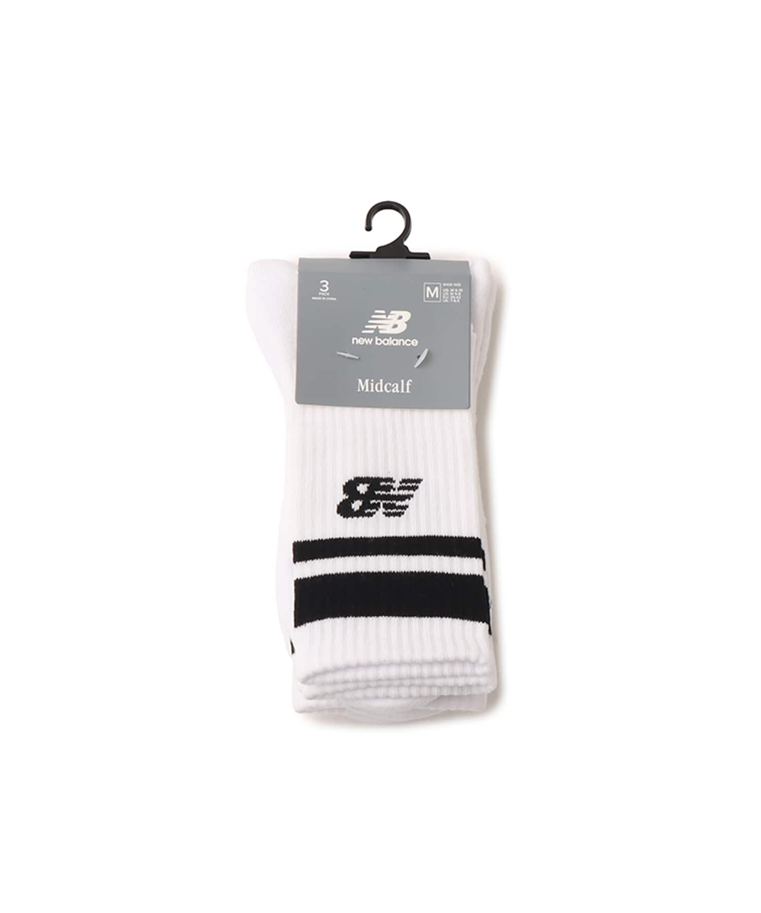 New Balance Everyday Stripe Mid Carf Socks 3 Pack ホワイト/ブラックの画像