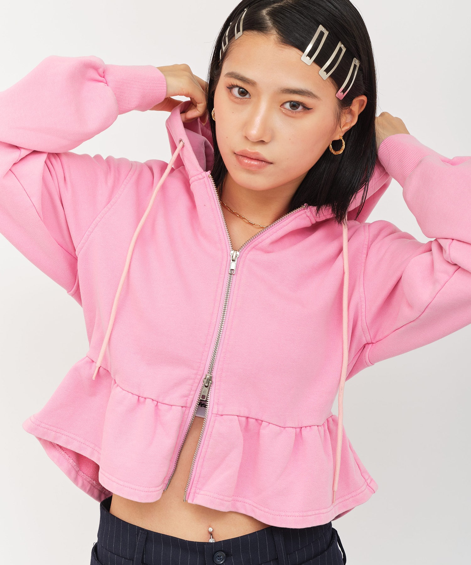 atmos pink Peplum Zip Hoodie PINKの画像