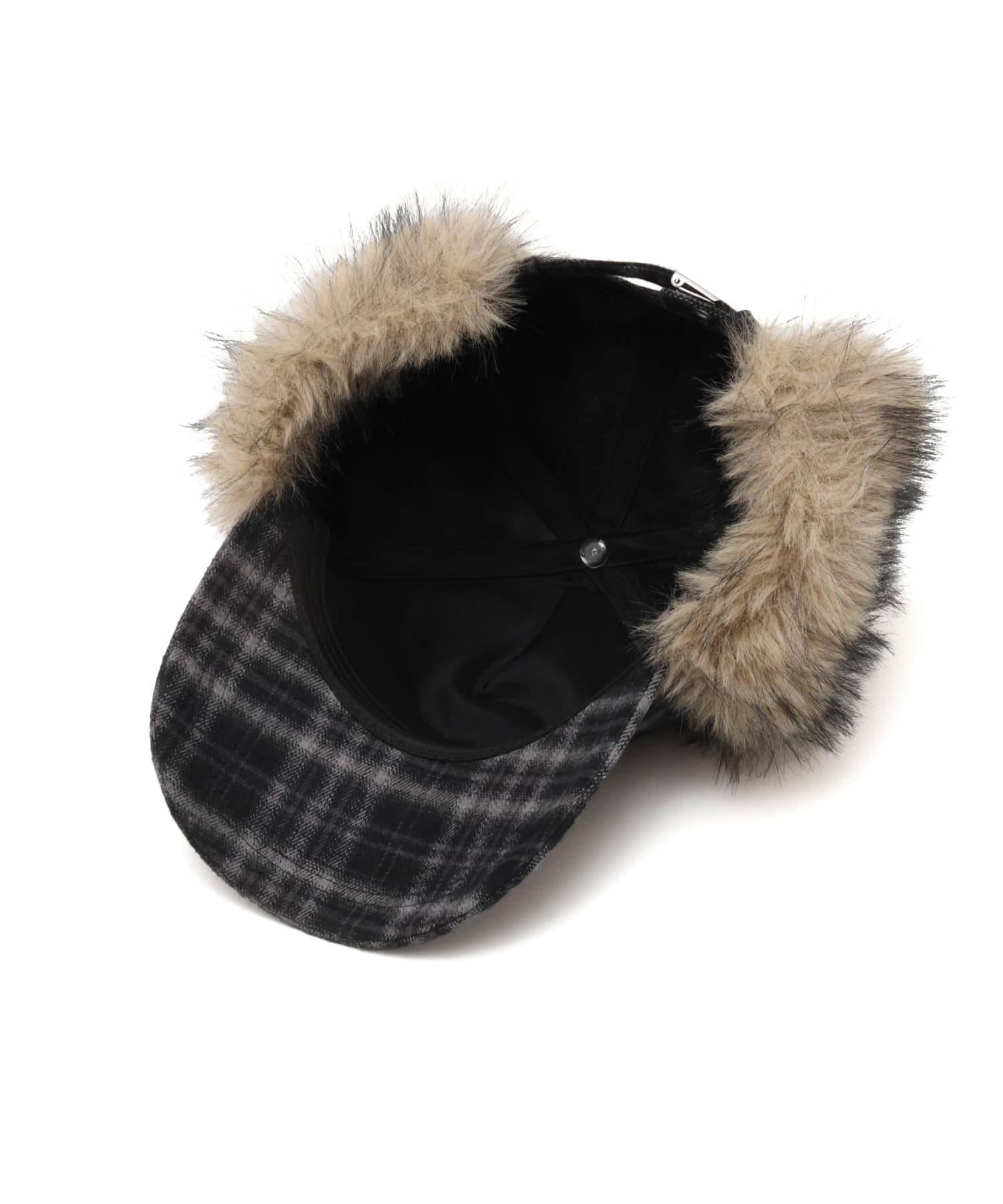atmos pink Check Pattern Faux Fur Cap BLACKの画像