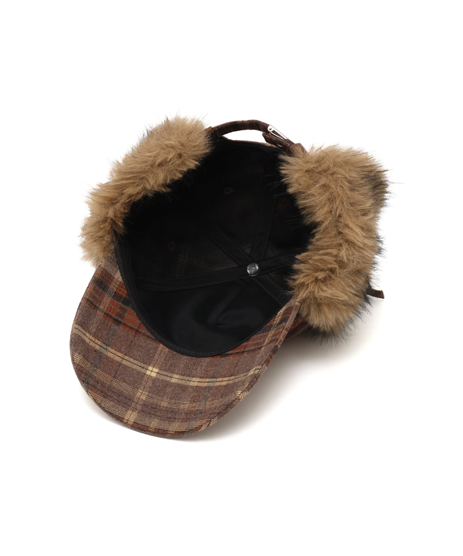atmos pink Check Pattern Faux Fur Cap BROWNの画像