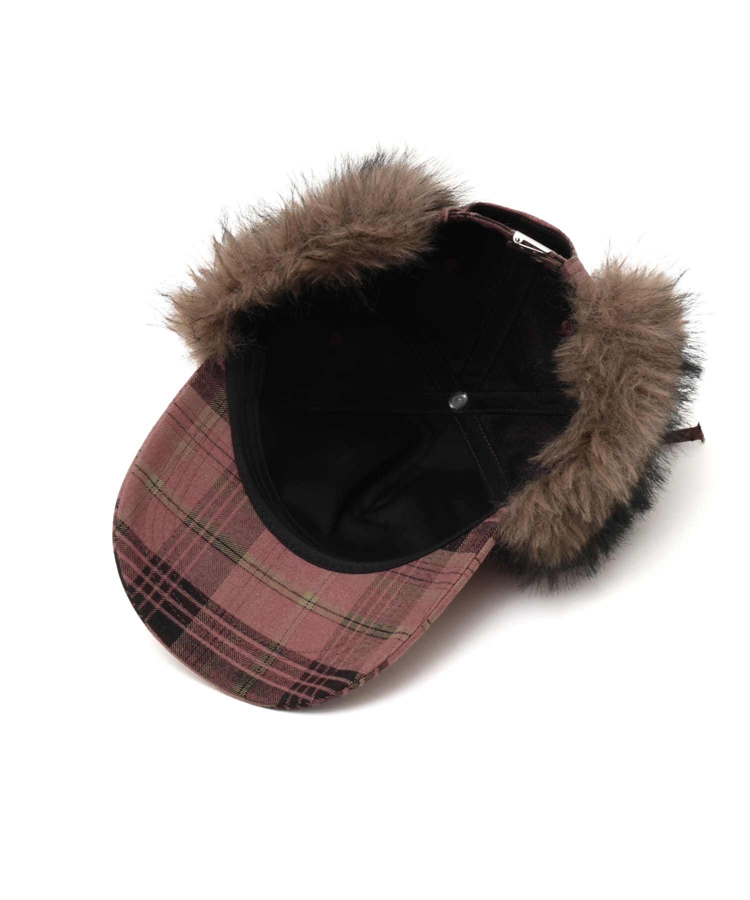atmos pink Check Pattern Faux Fur Cap PINKの画像
