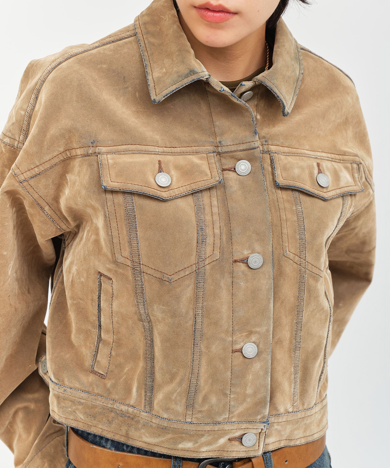 atmos pink Flocky Denim Jacket BEIGEの画像
