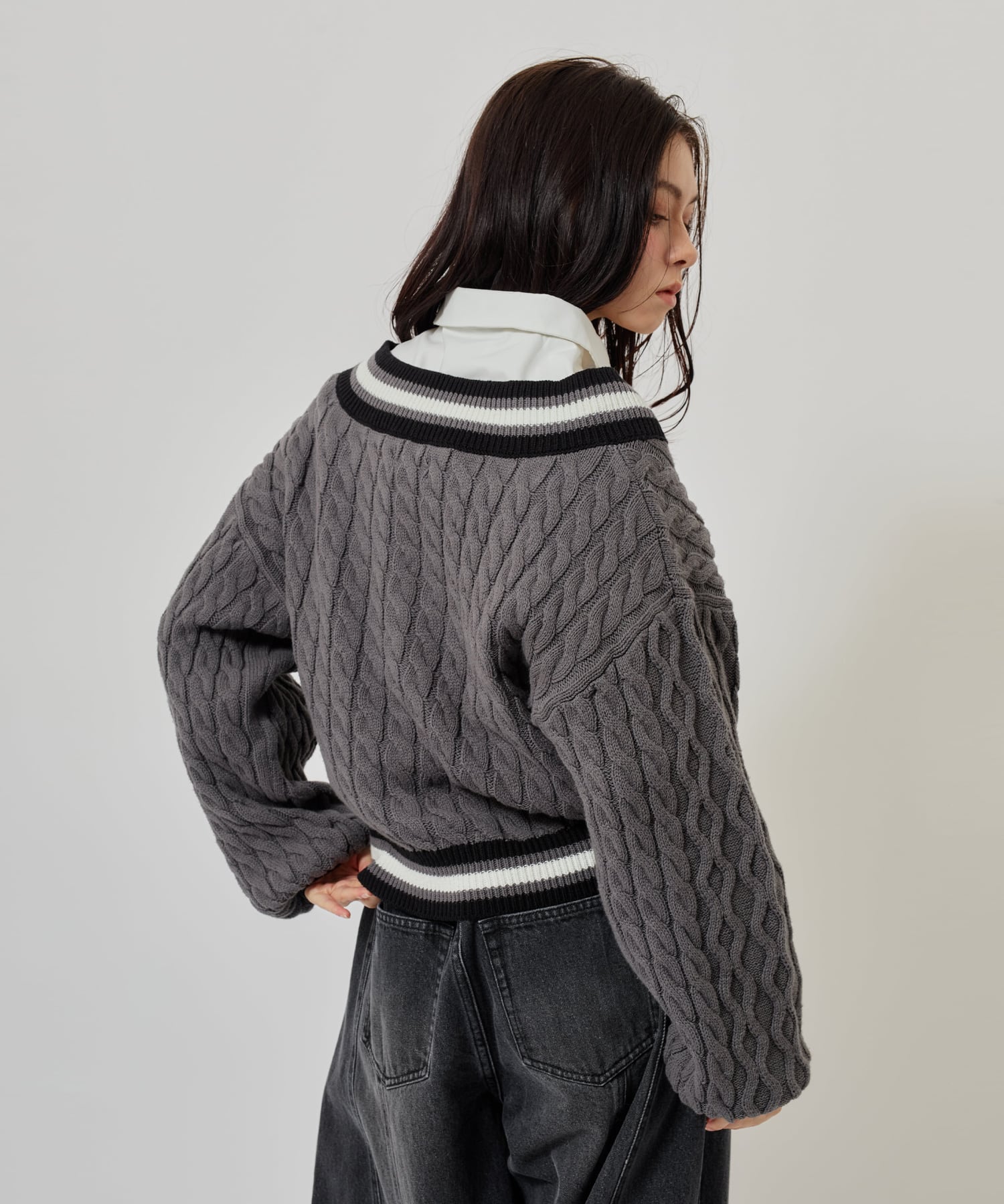 atmos pink Numbering Cable Knit Top GRAYの画像