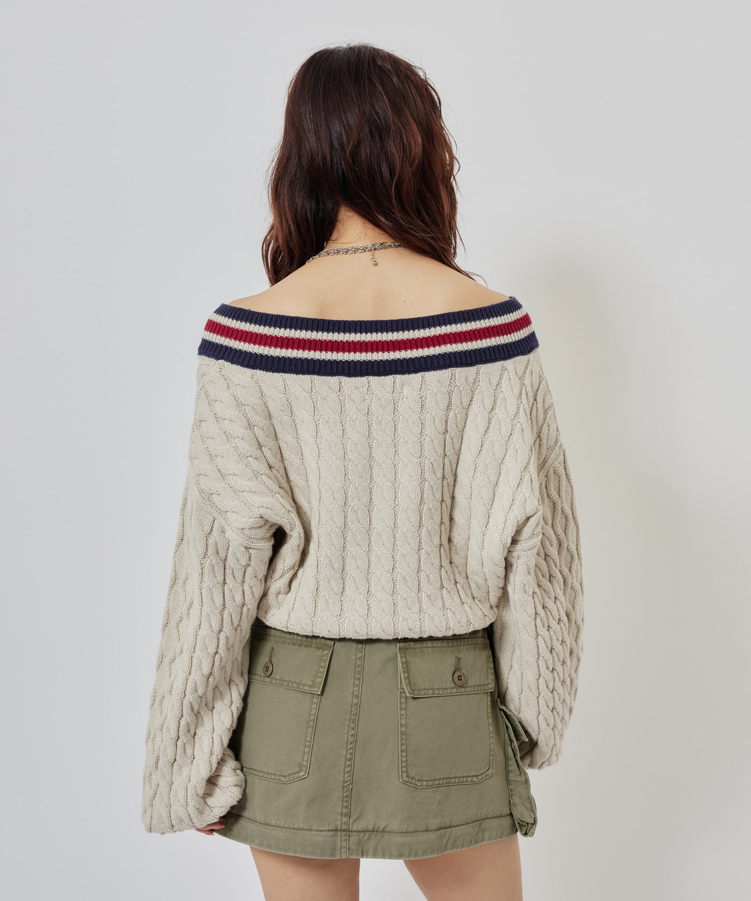 atmos pink Numbering Cable Knit Top OFF WHITEの画像