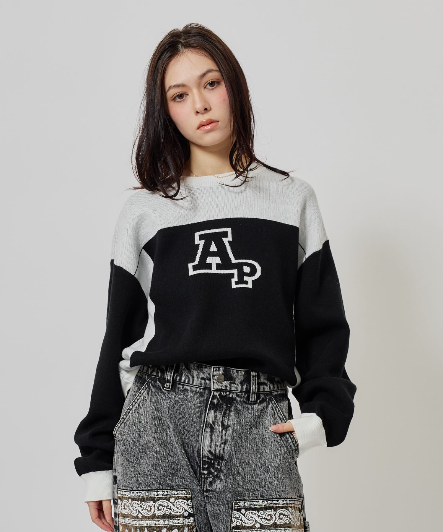 atmos pink Rugger Knit Top BLACKの画像