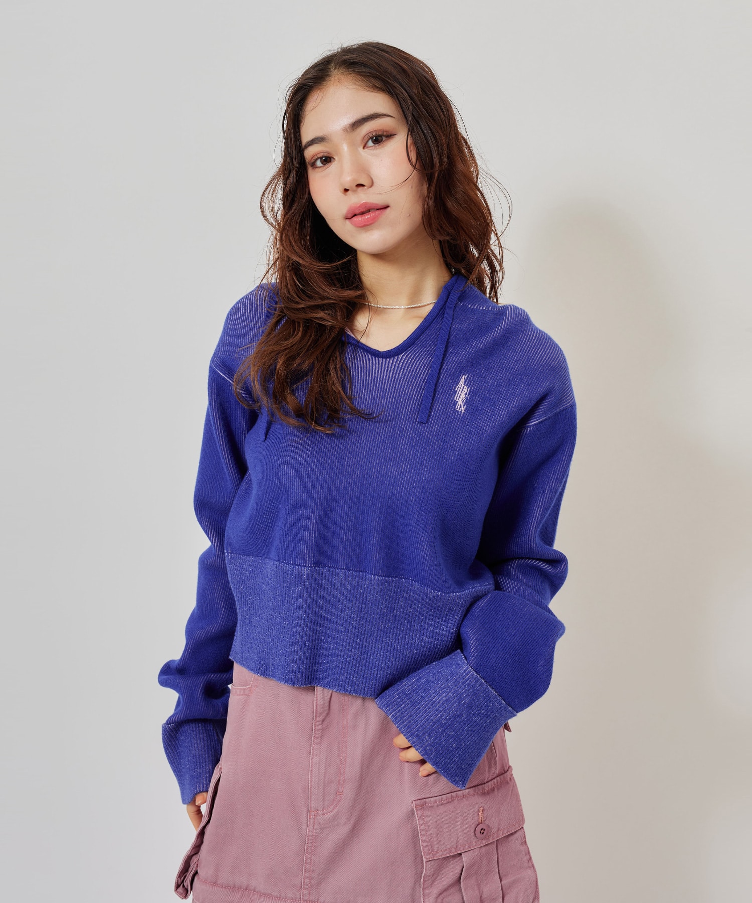 atmos pink Plating Knit Hoodie BLUEの画像