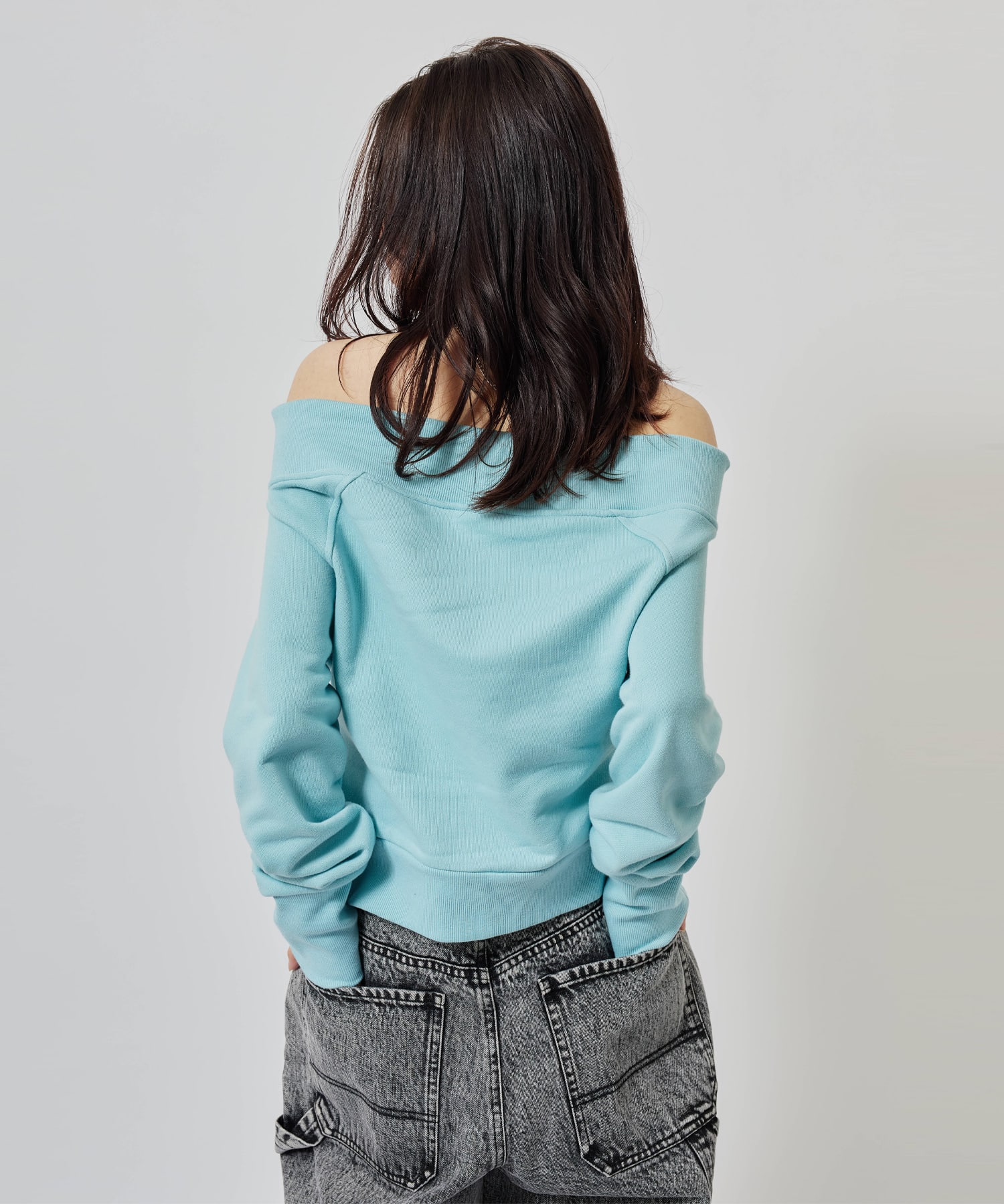 atmos pink Off-shoulder Sweat Zip-up BLUEの画像