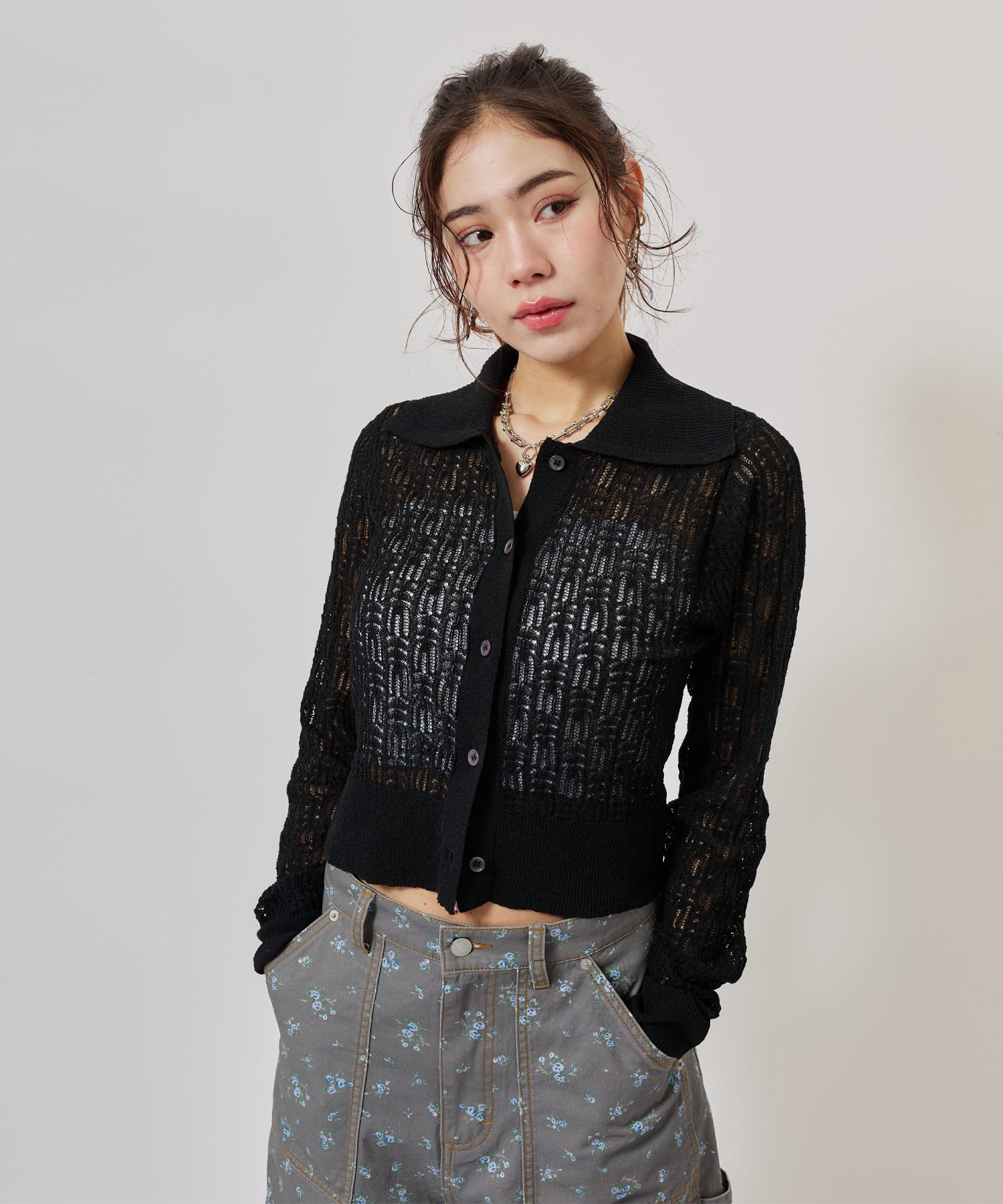 atmos pink See-Through Knit Cardigan BLACKの画像