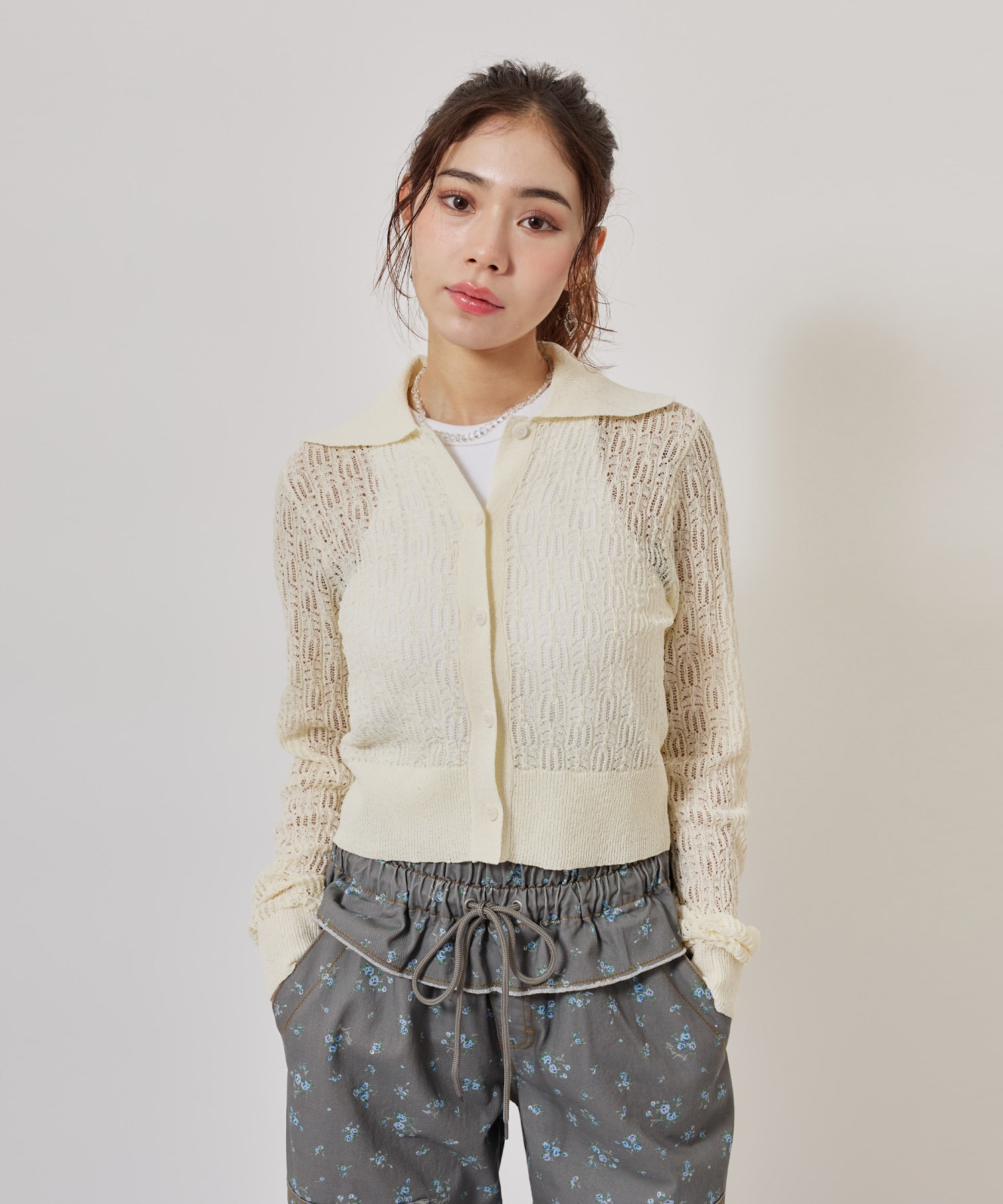 atmos pink See-Through Knit Cardigan WHITEの画像