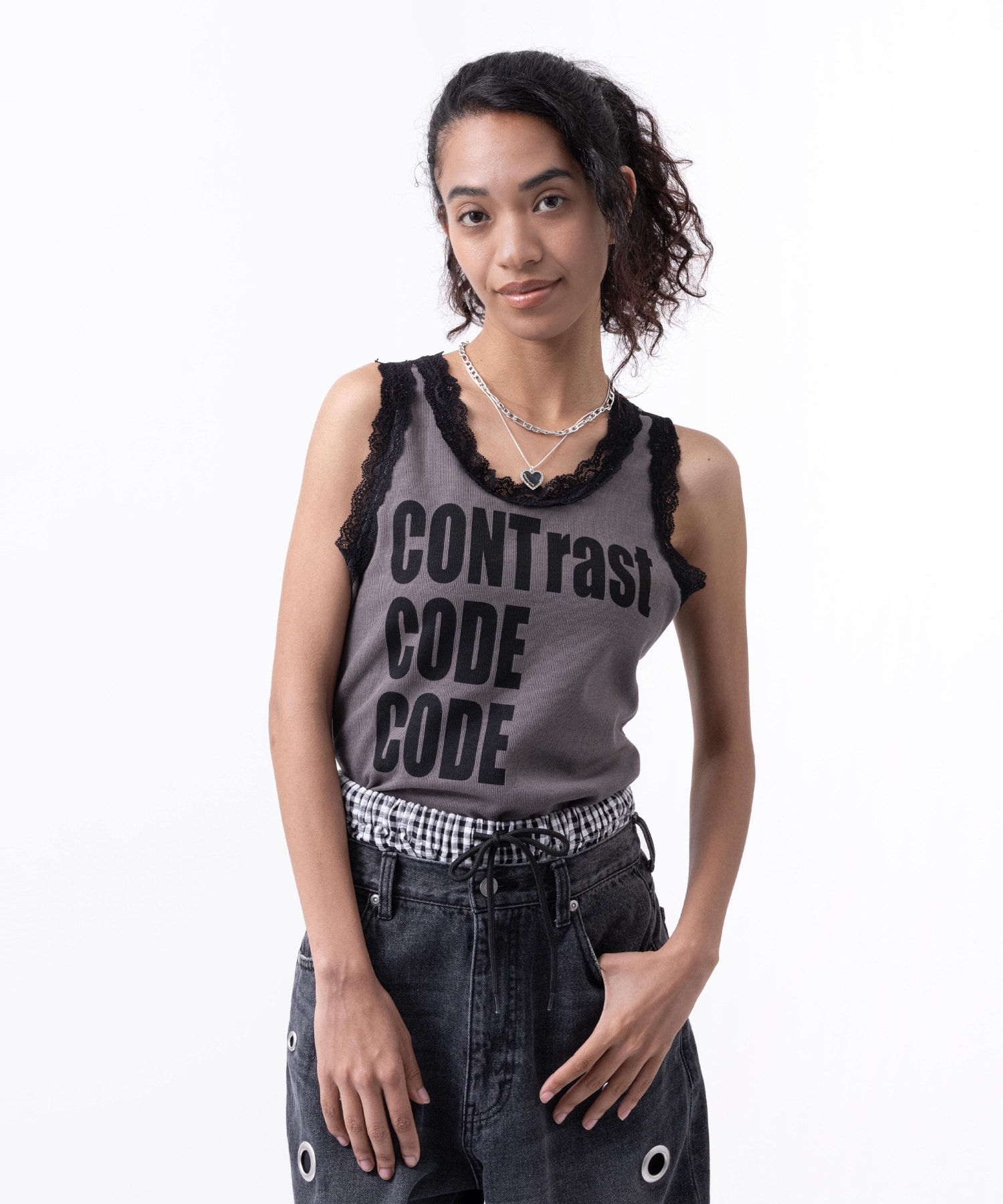 atmos pink Lace Tank Top BLACKの画像