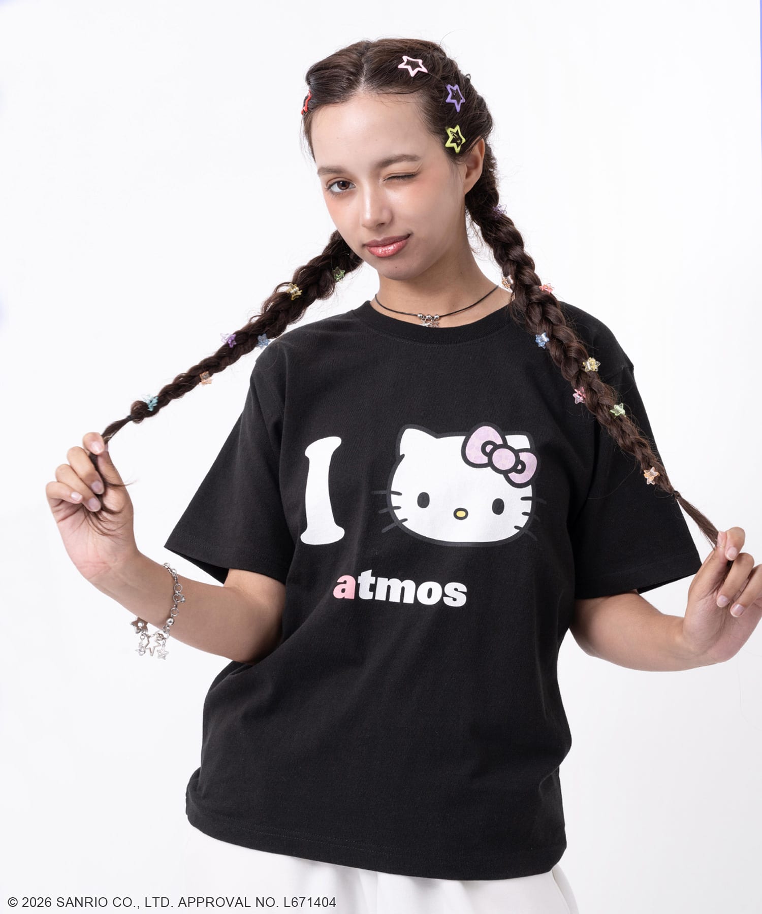 atmos pink x HELLO KITTY I Love atmos T-shirt BLACKの画像