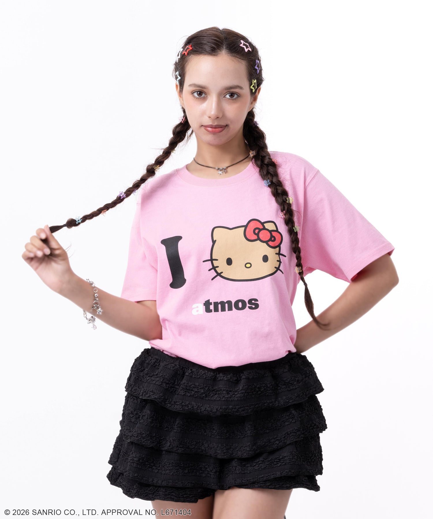 atmos pink x HELLO KITTY I Love atmos T-shirt PINKの画像
