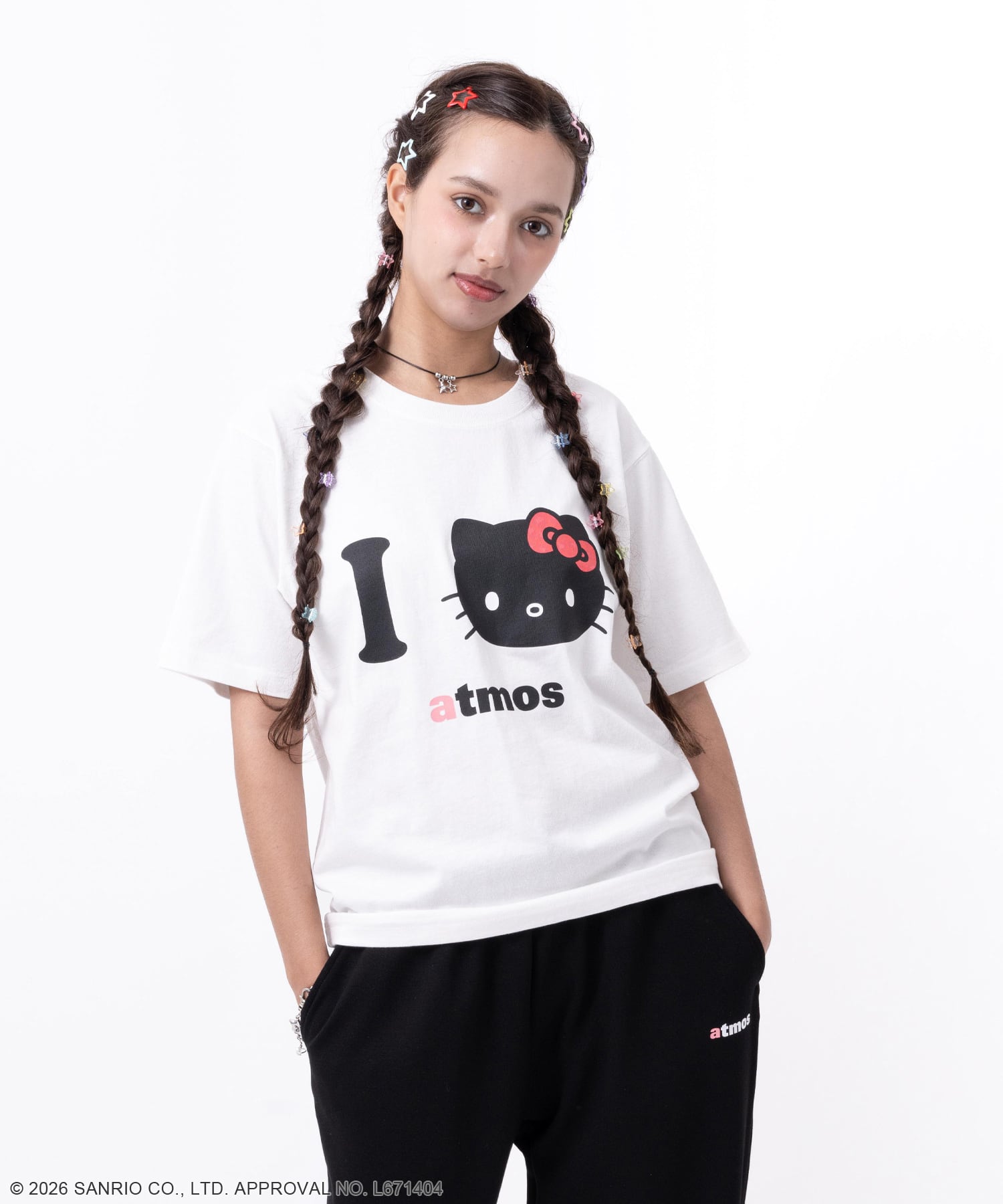 atmos pink x HELLO KITTY I Love atmos T-shirt WHITEの画像
