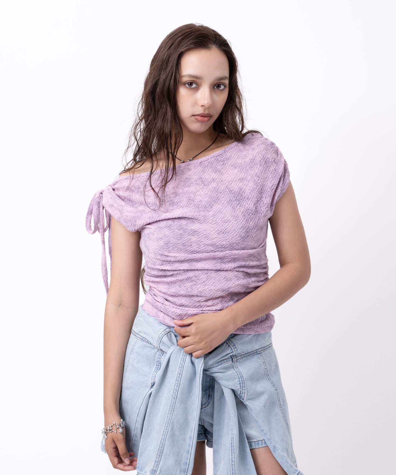atmos pink Tie Point One Shoulder Tops PINKの画像