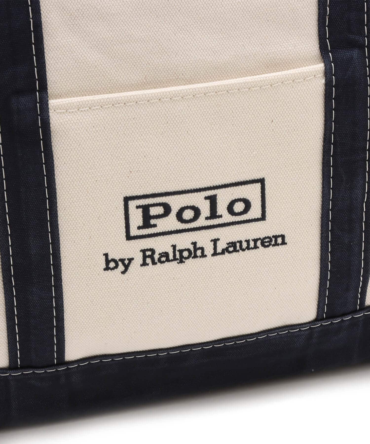 POLO RALPH LAUREN ICON MIDIUM TOTE CREAM/NAVYの画像