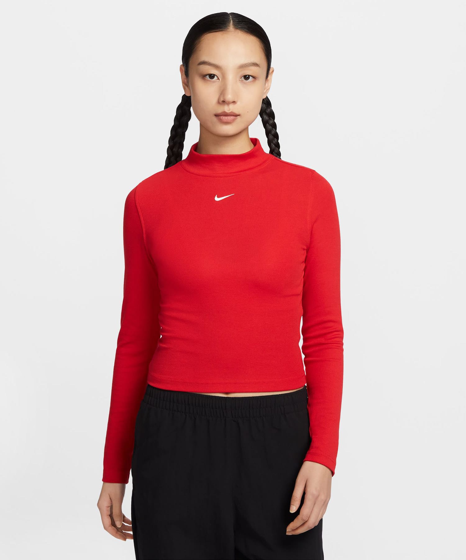 NIKE AS W NSW ESSNTL RIB MOCK LS TO UNIVERSITY RED/SAILの画像