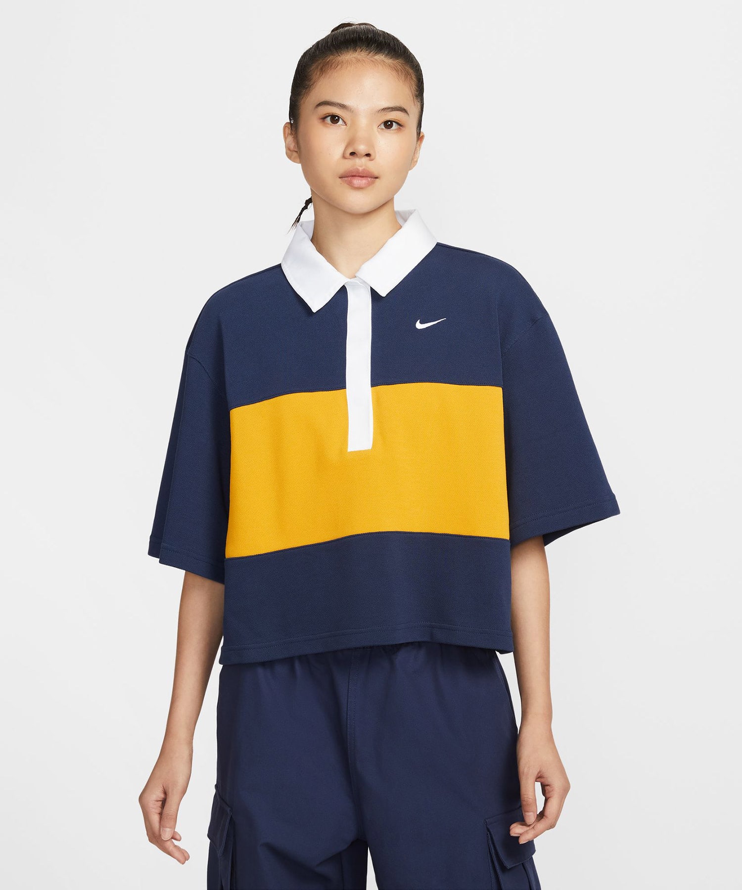 NIKE AS W NSW STREET SS POLO TOP MIDNIGHT NAVY/DARK SULFUR/WHITE/WHITEの画像