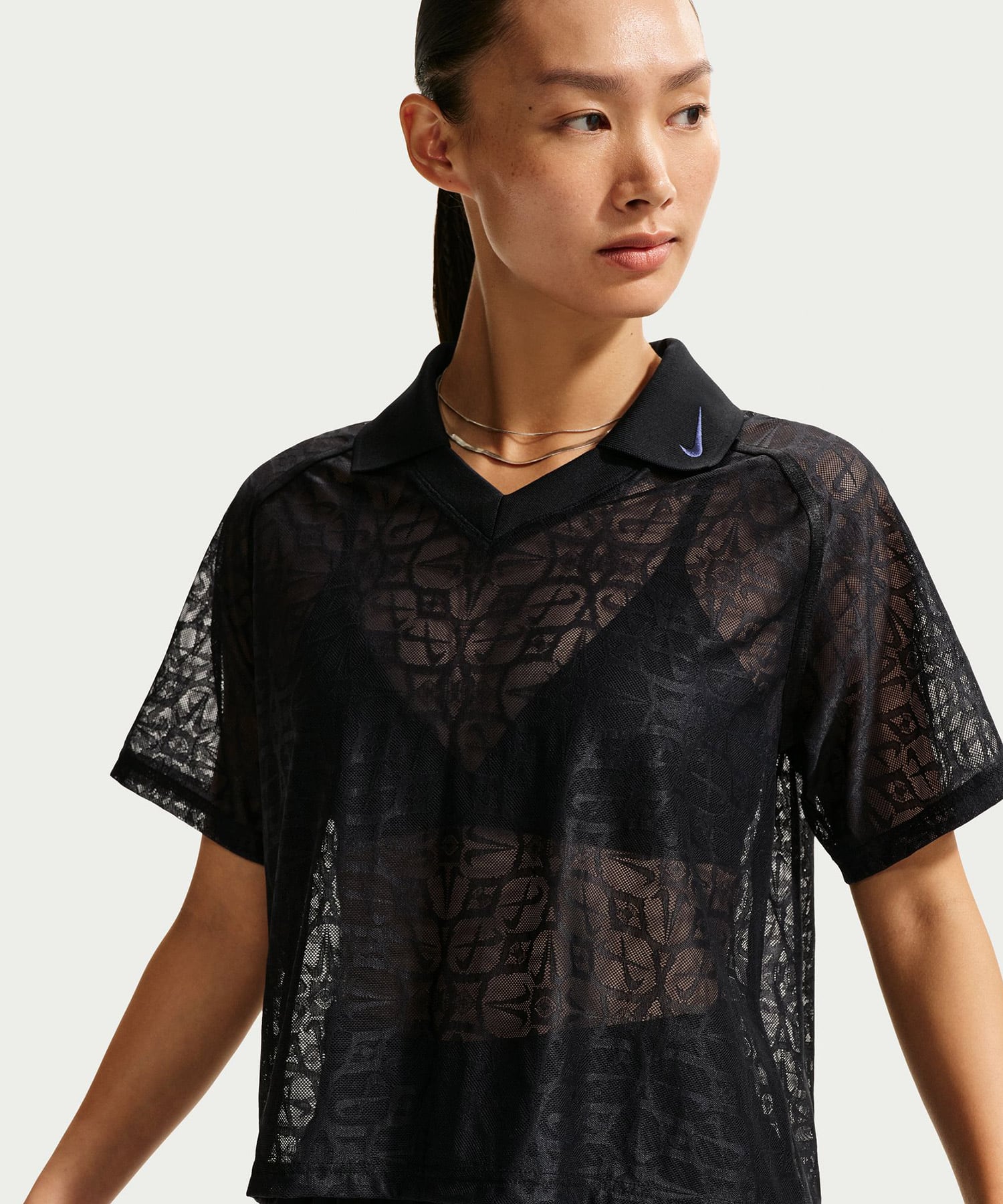 NIKE AS W NK STREET LACE POLO JSY BLACK/BLACK/(WHITE)の画像