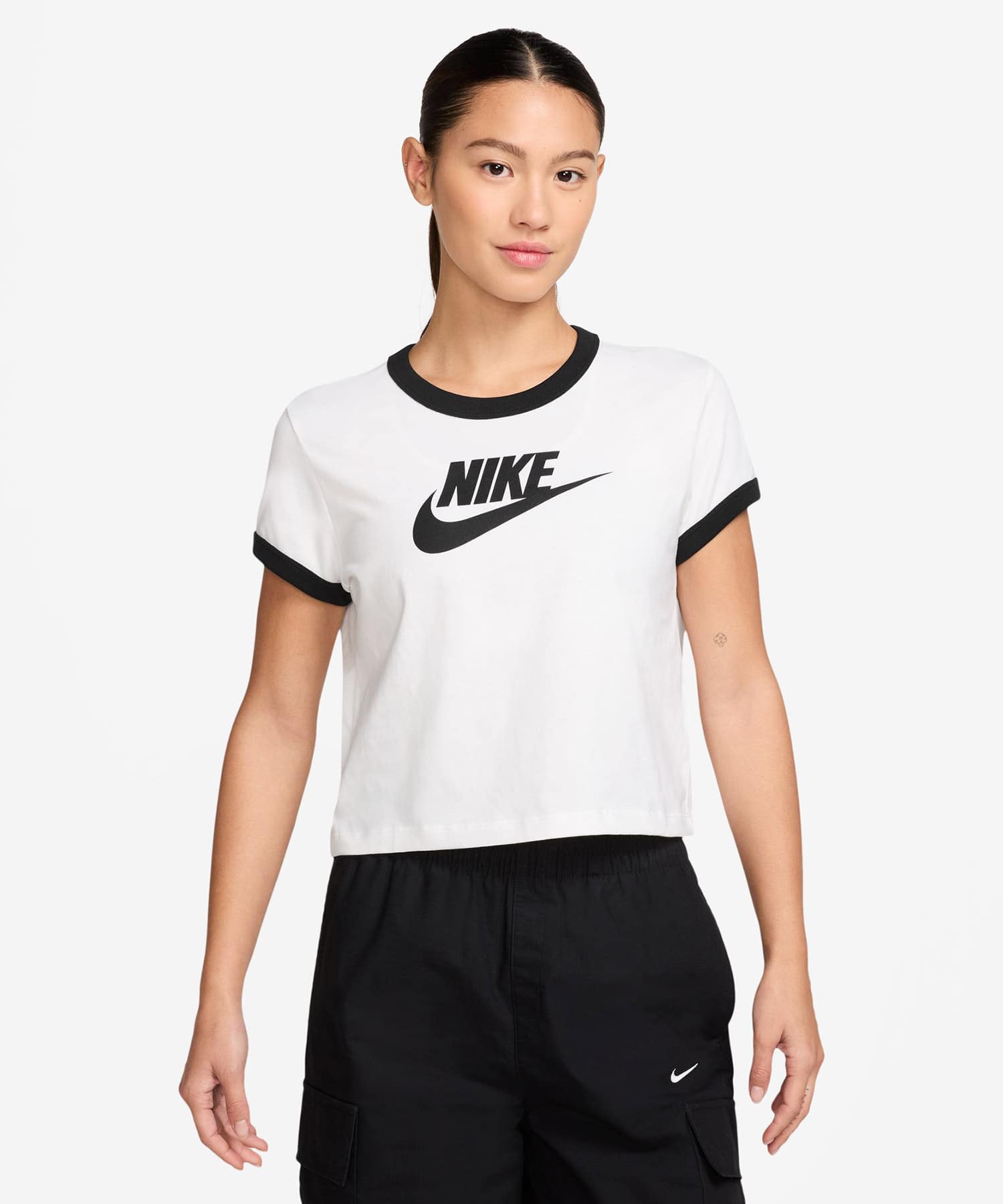 NIKE AS W NSW SS RINGER TEE VNTG RU WHITE/BLACKの画像