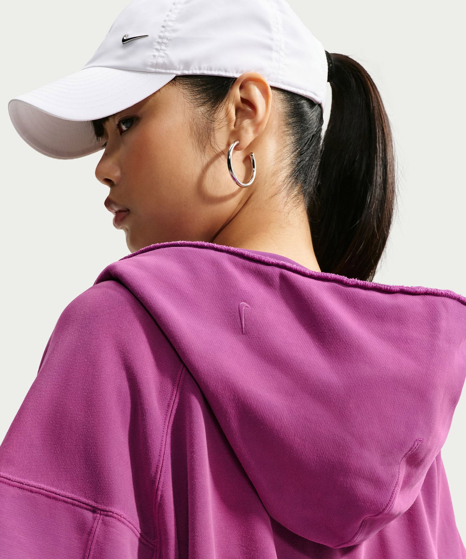NIKE W NRG NK STUDIO FLEECE HOODIE BOLD BERRYの画像