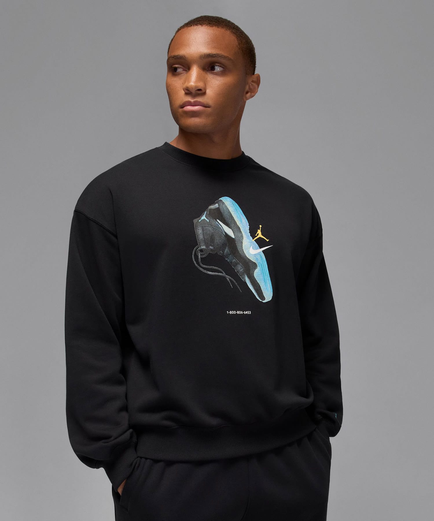 JORDAN BRAND M J BRK AJ11 FLEECE CREW LB BLACK/GAMMA BLUEの画像